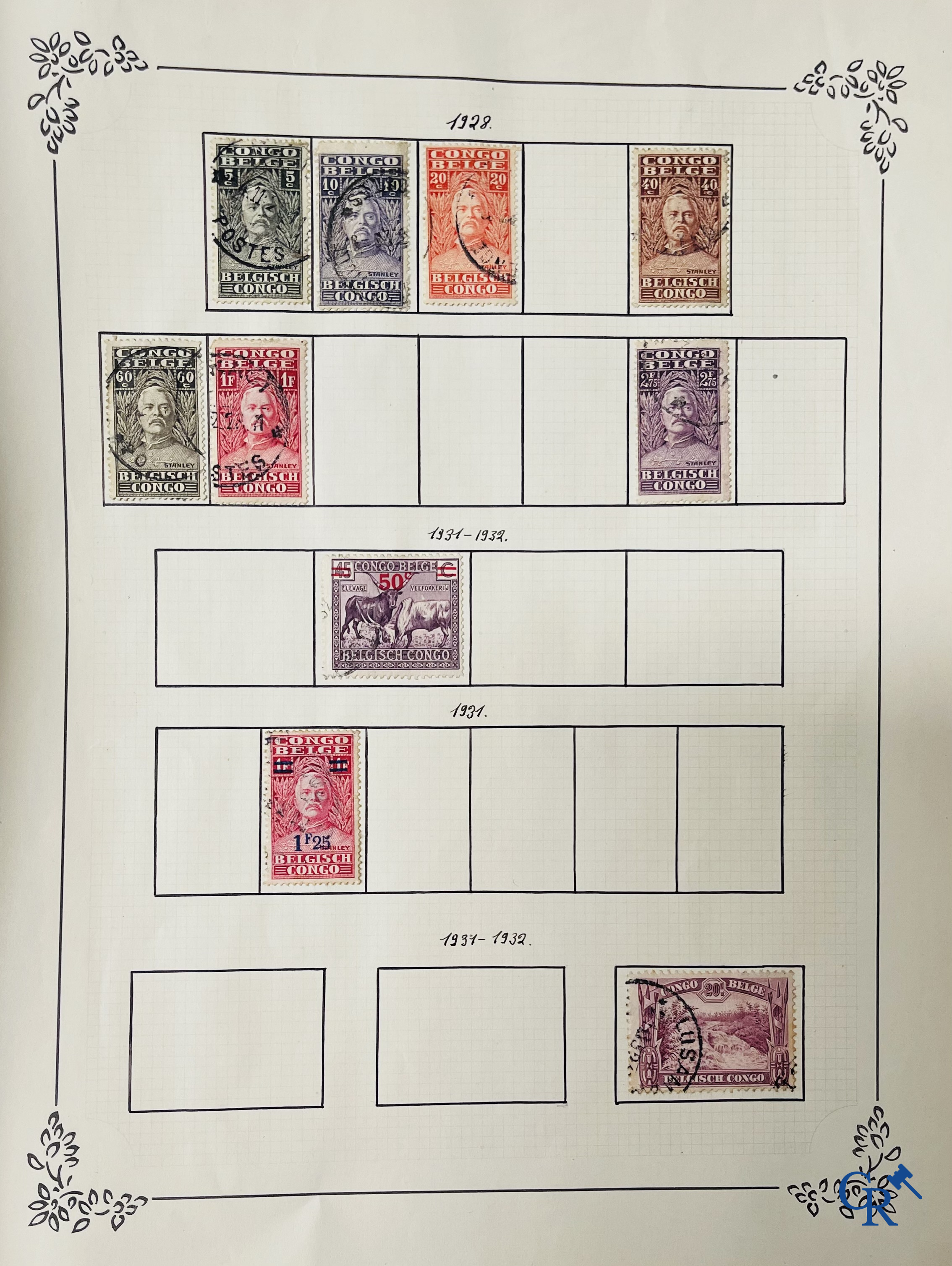 Philately. Album with various rare antique stamps, including early Belgian stamps.