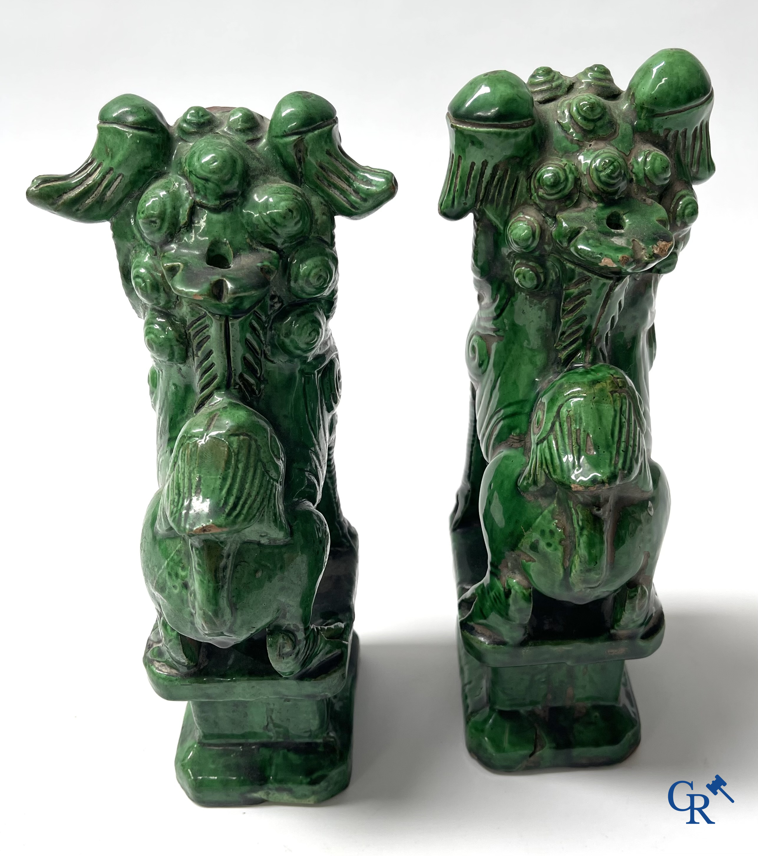 Asian Art. A pair of Chinese glazed temple lions. 18th century.