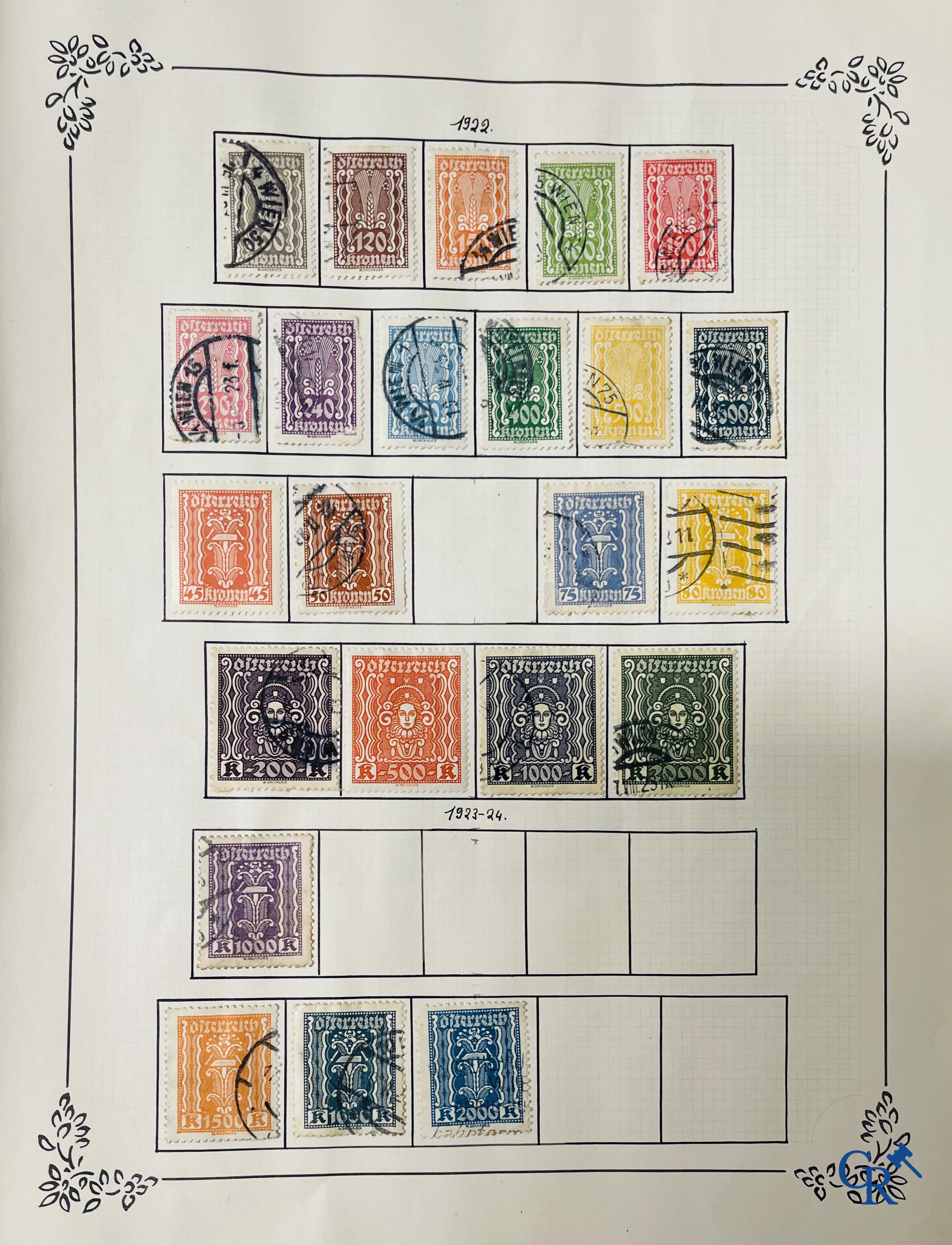 Philately. Album with various rare antique stamps, including early Belgian stamps.