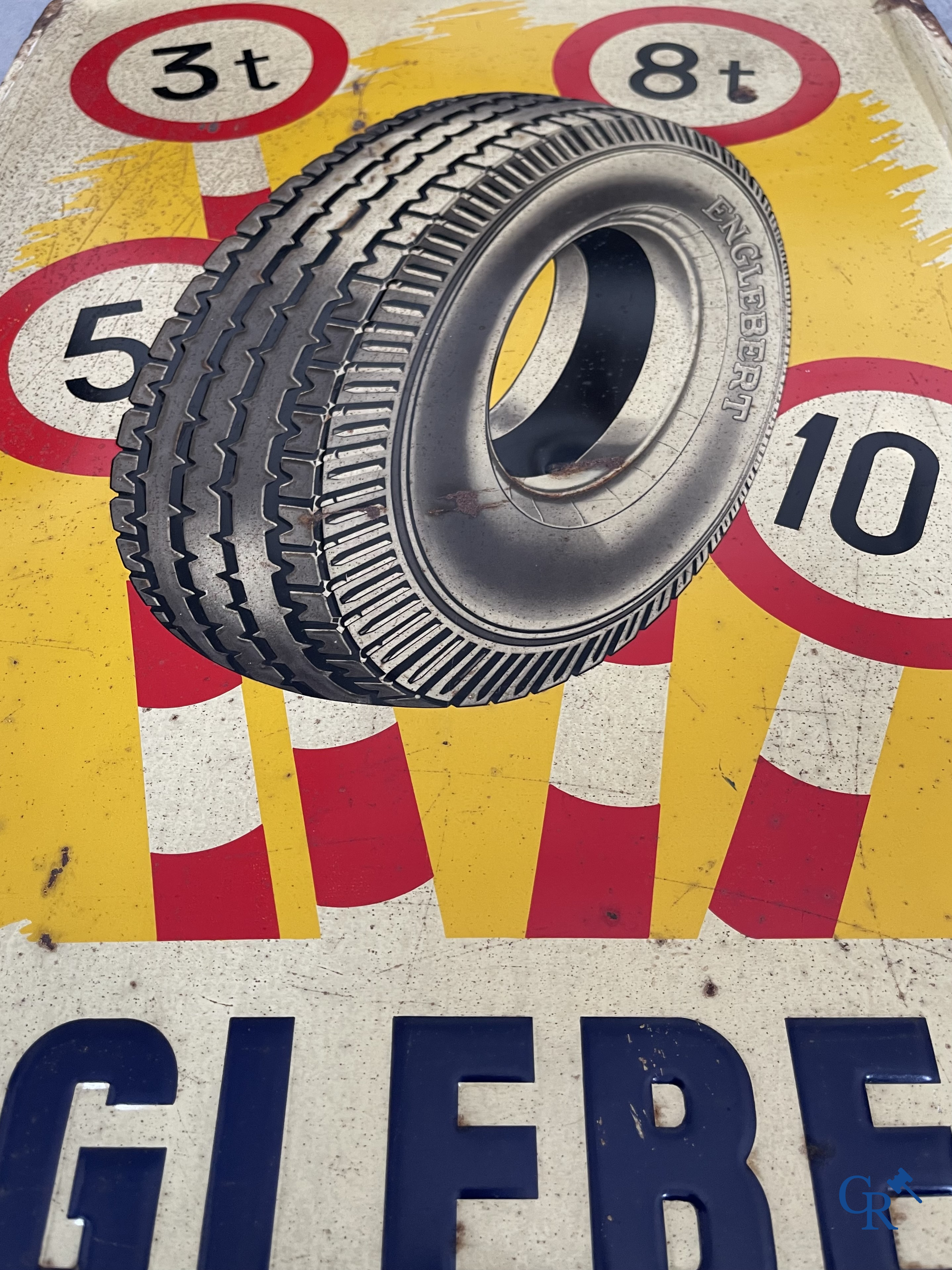 Englebert, publicity printed on metal for Englebert tyres. Etabl. J. Schuybroek S.A. Hoboken Anvers. 1951.