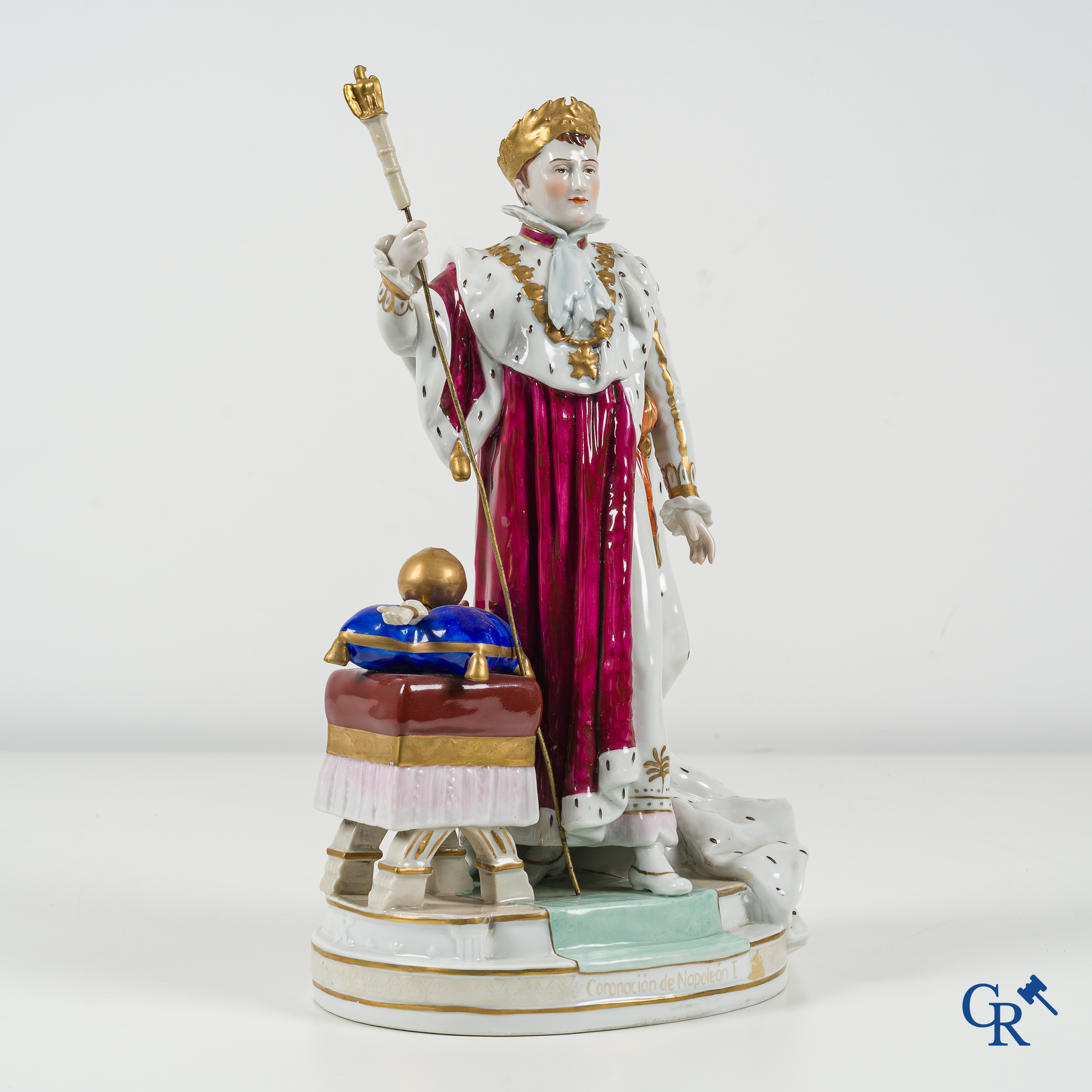 Saxon porcelain. Large representation of Napoleon Bonaparte in his coronation robe.