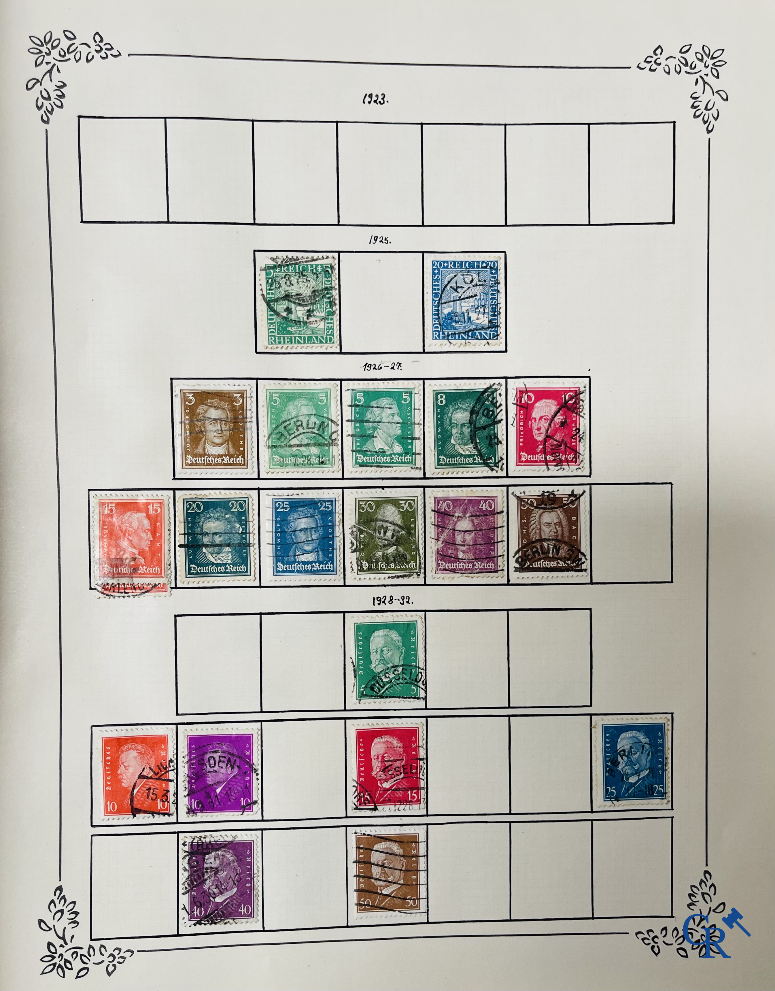 Philately. Album with various rare antique stamps, including early Belgian stamps.