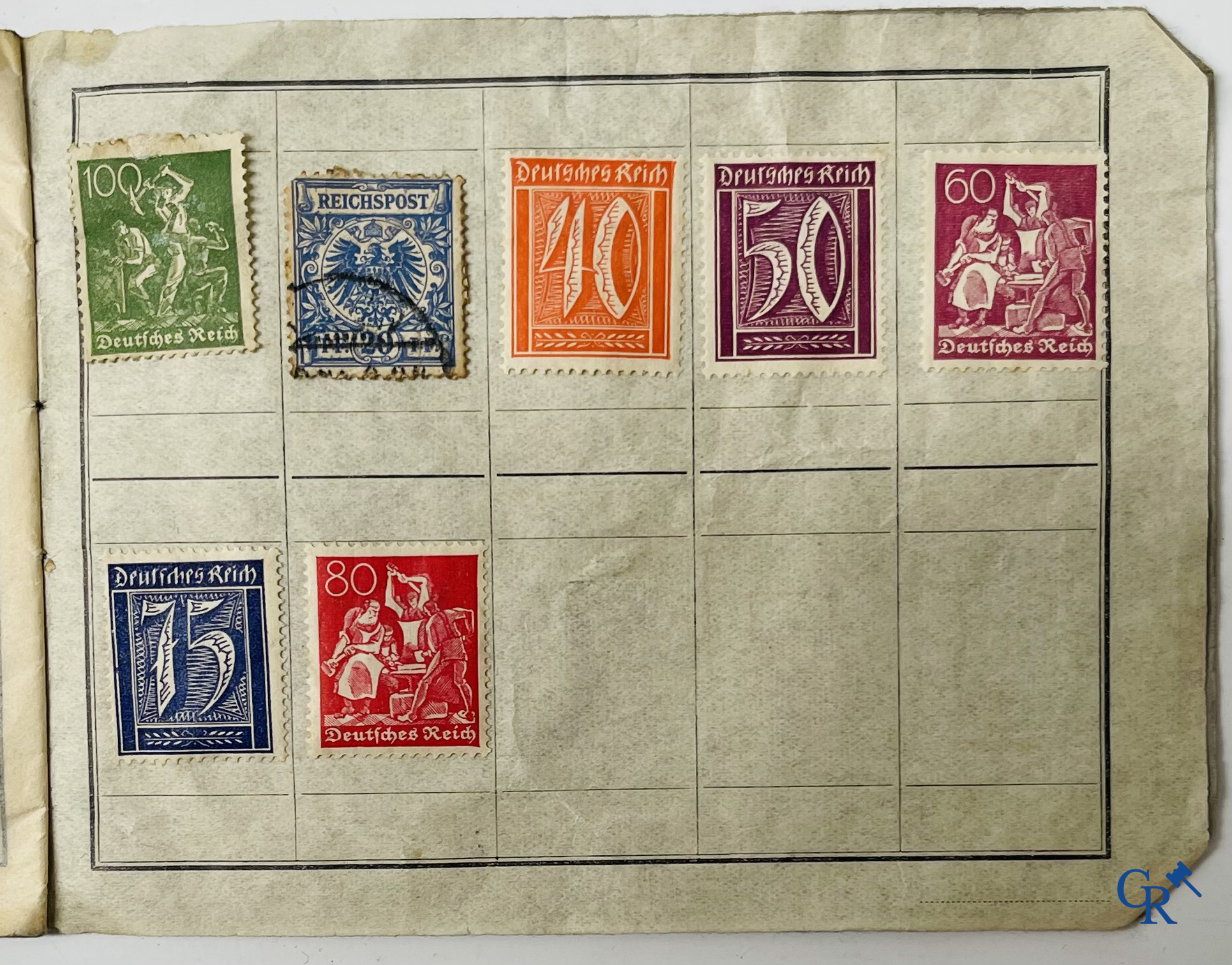 Philately. Album with various rare antique stamps, including early Belgian stamps.