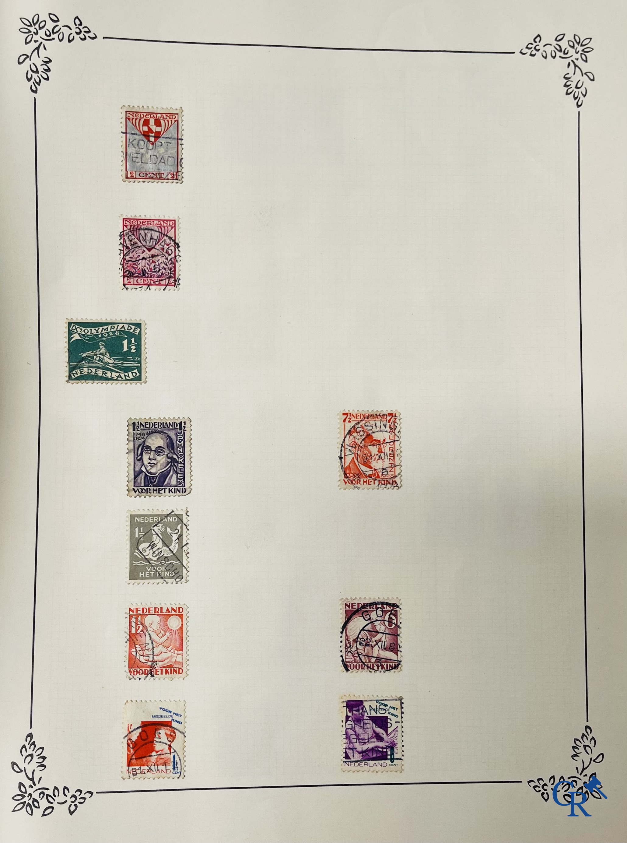 Philately. Album with various rare antique stamps, including early Belgian stamps.