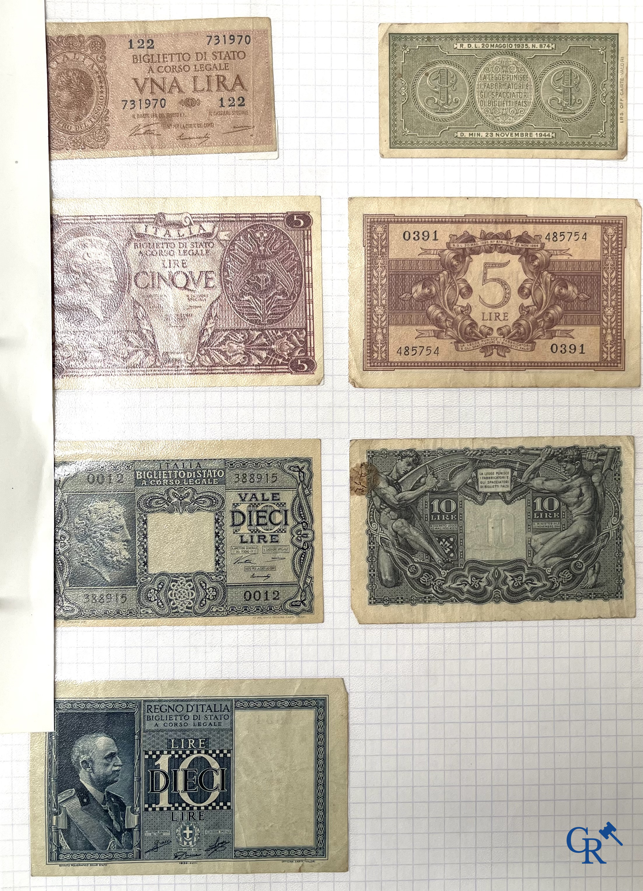 Old coins and banknotes. A large collection of old coins and banknotes. Multiple coins in silver.