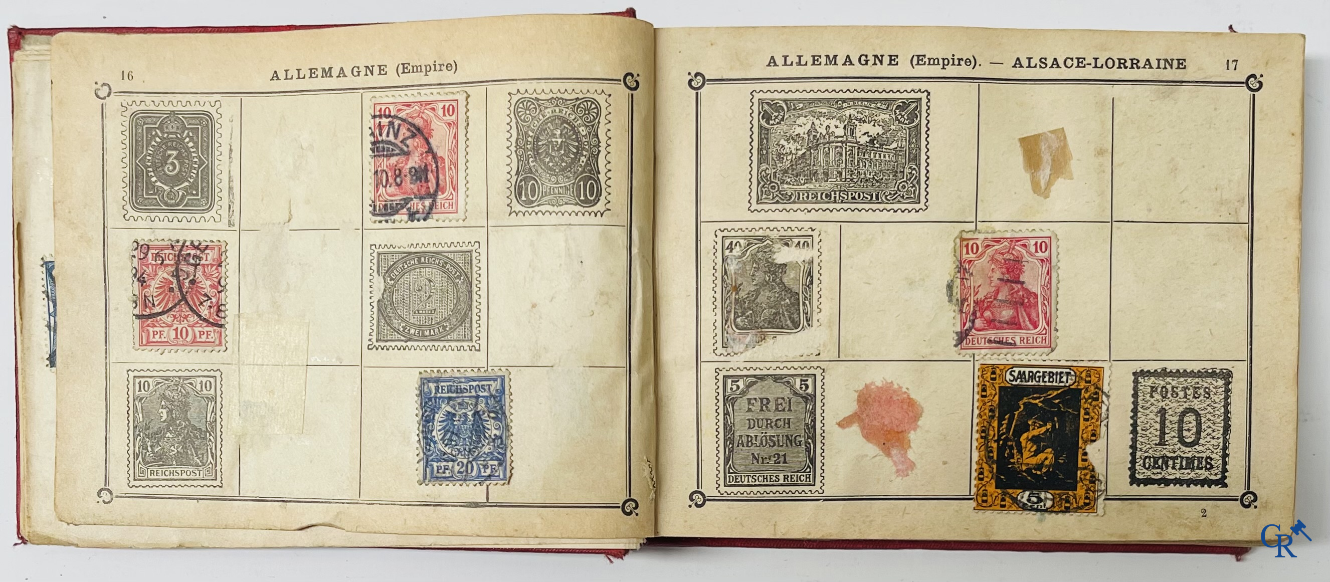 Philately. Album with various rare antique stamps, including early Belgian stamps.