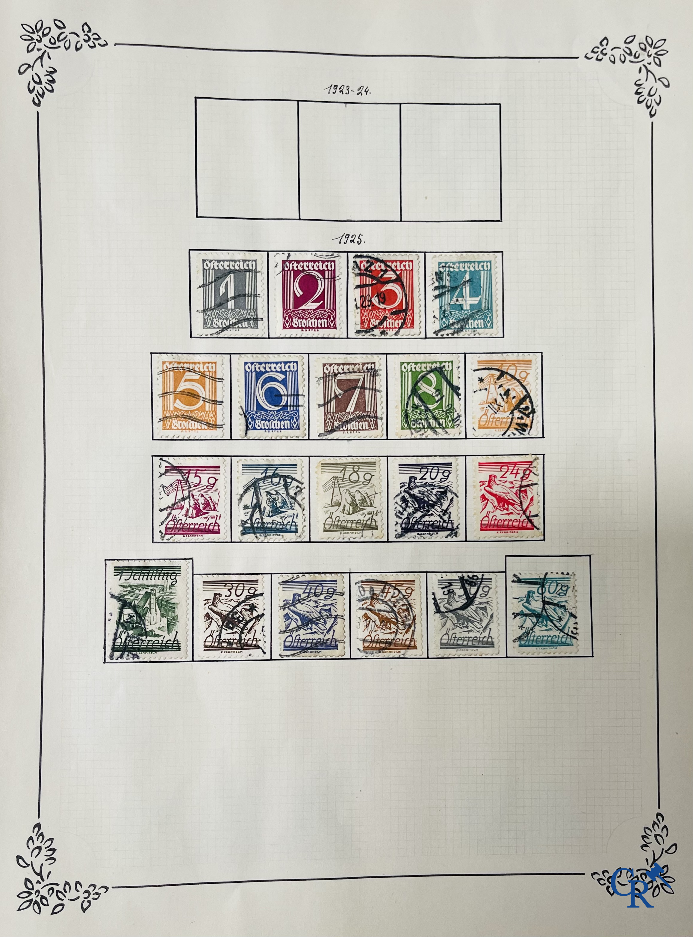 Philately. Album with various rare antique stamps, including early Belgian stamps.