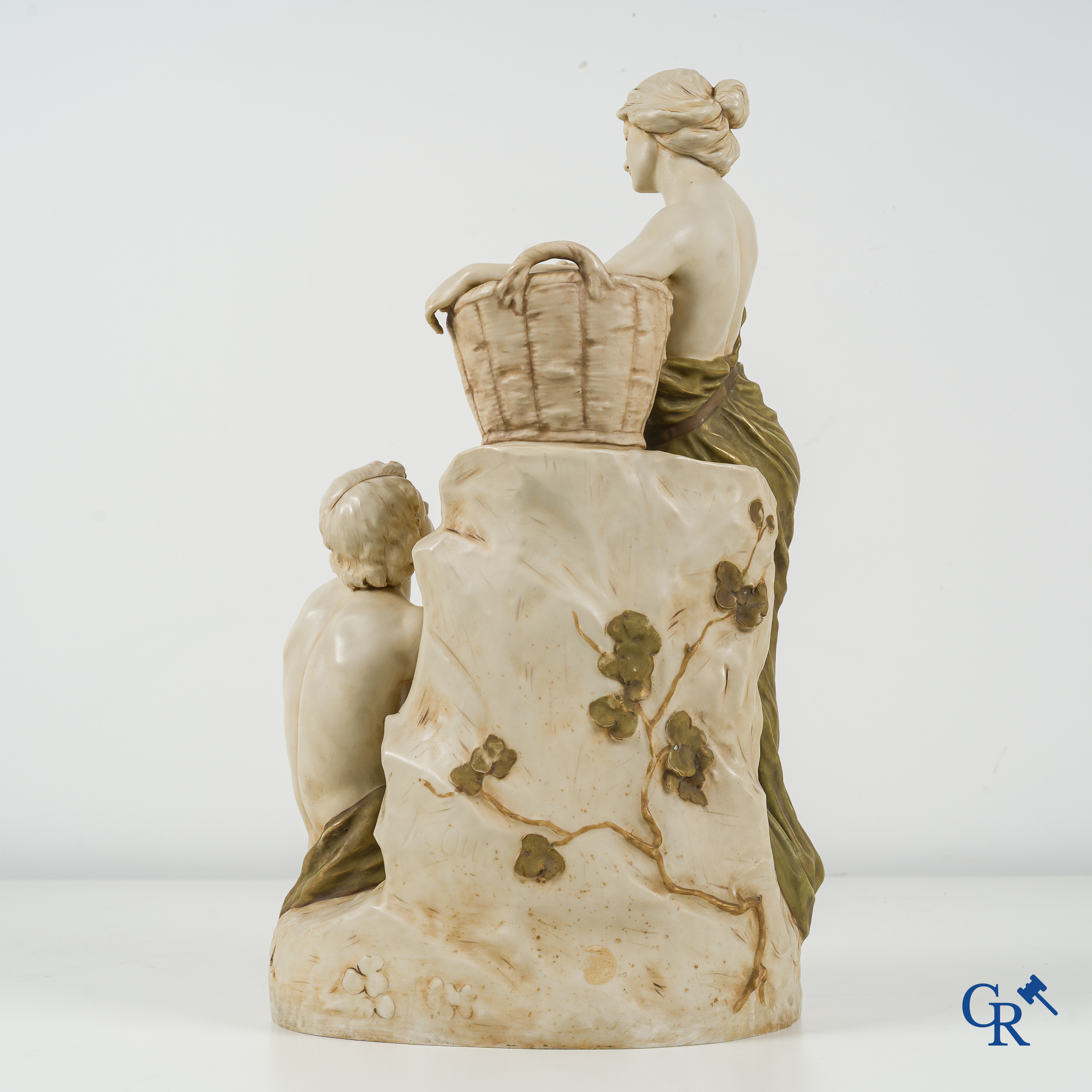 Royal Dux Bohemia. Large porcelain group with 2 characters. Circa 1900. Marked.