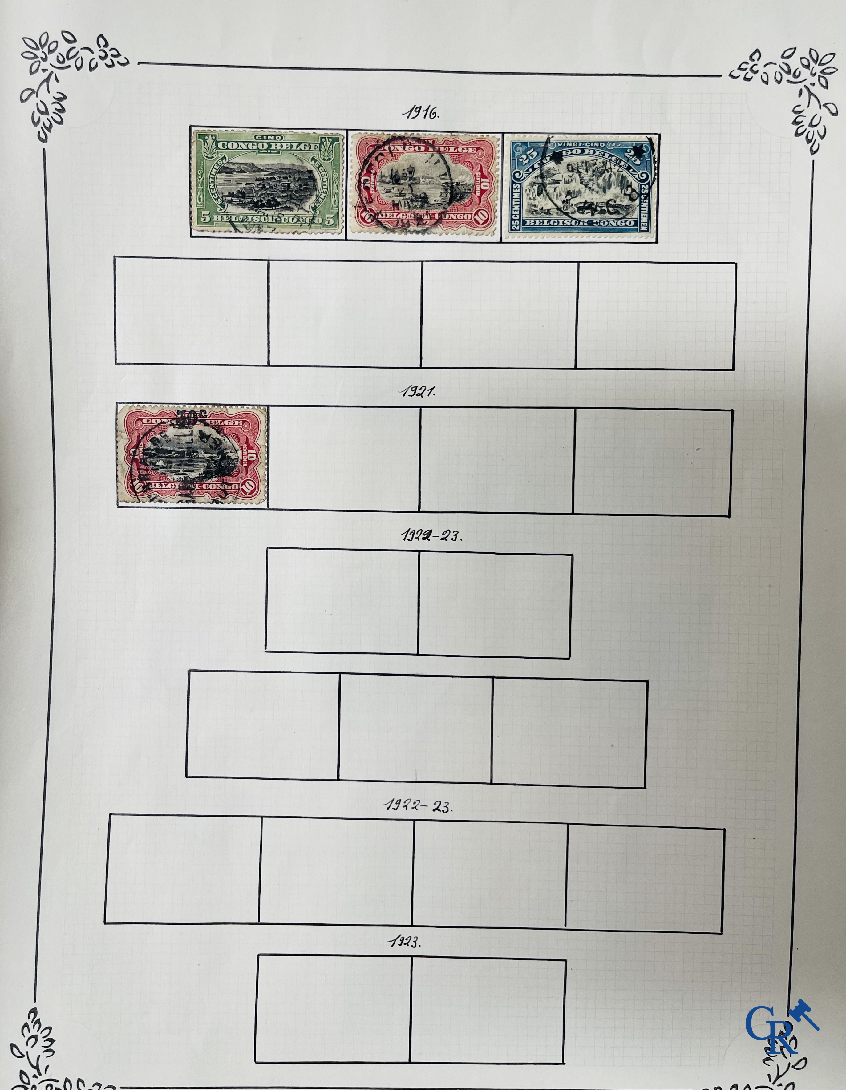 Philately. Album with various rare antique stamps, including early Belgian stamps.