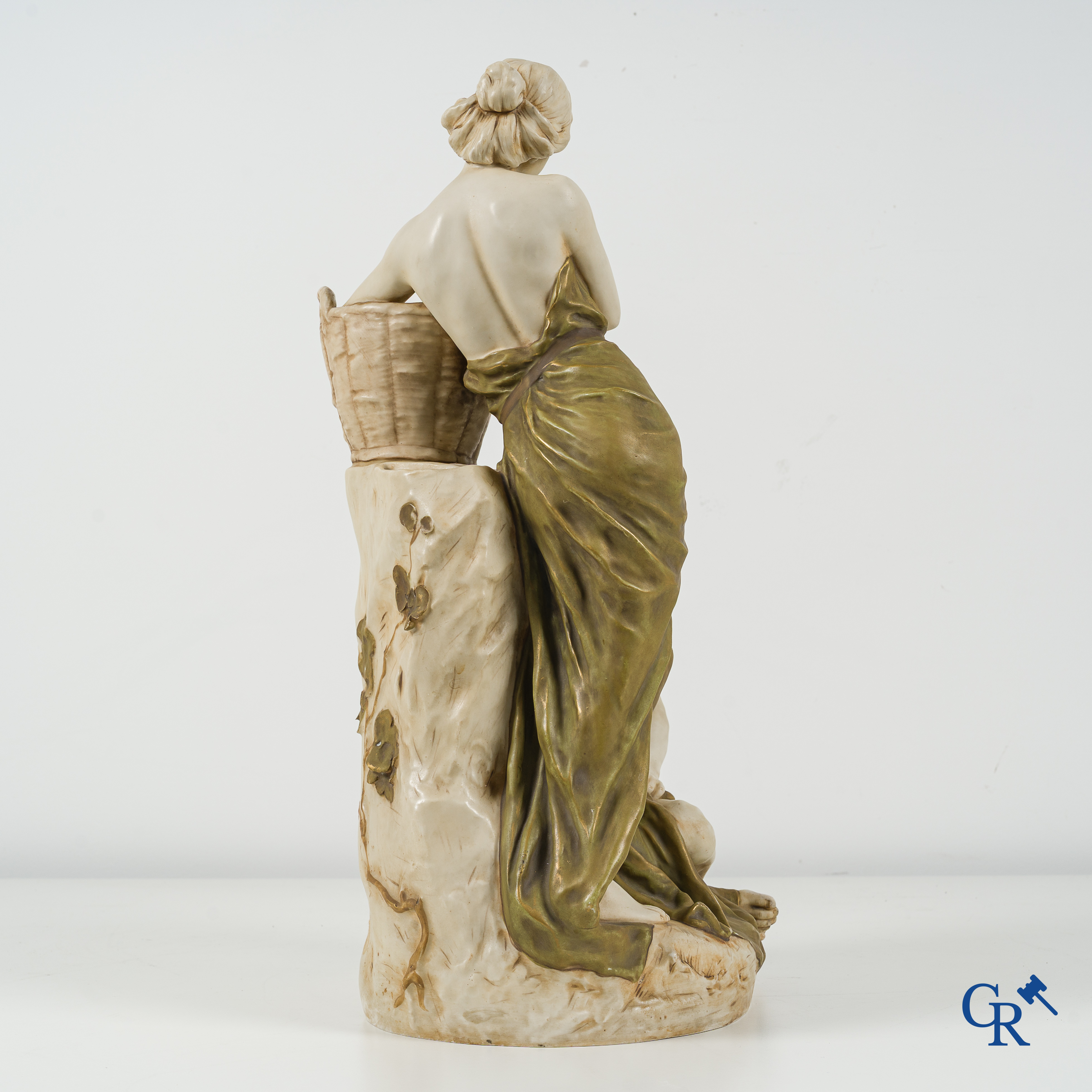Royal Dux Bohemia. Large porcelain group with 2 characters. Circa 1900. Marked.
