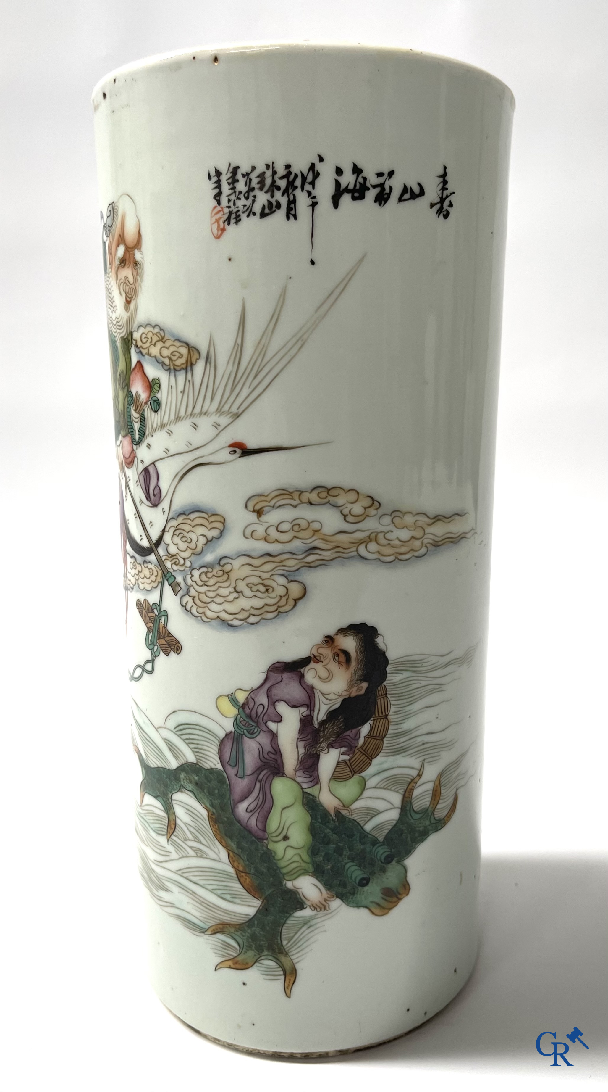 Asian Art, Chinese porcelain. 2 finely decorated famille rose hat stands.