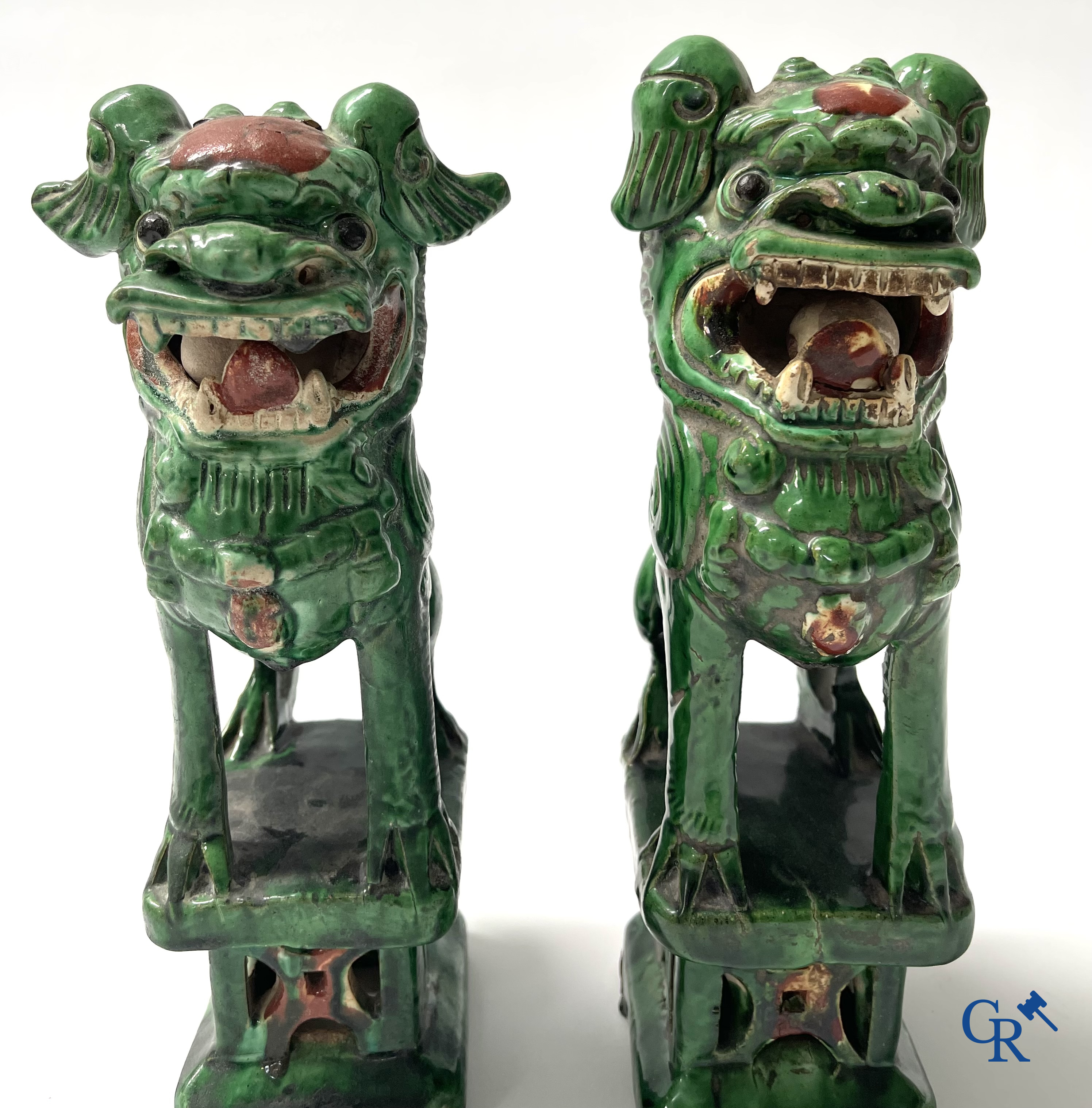 Asian Art. A pair of Chinese glazed temple lions. 18th century.