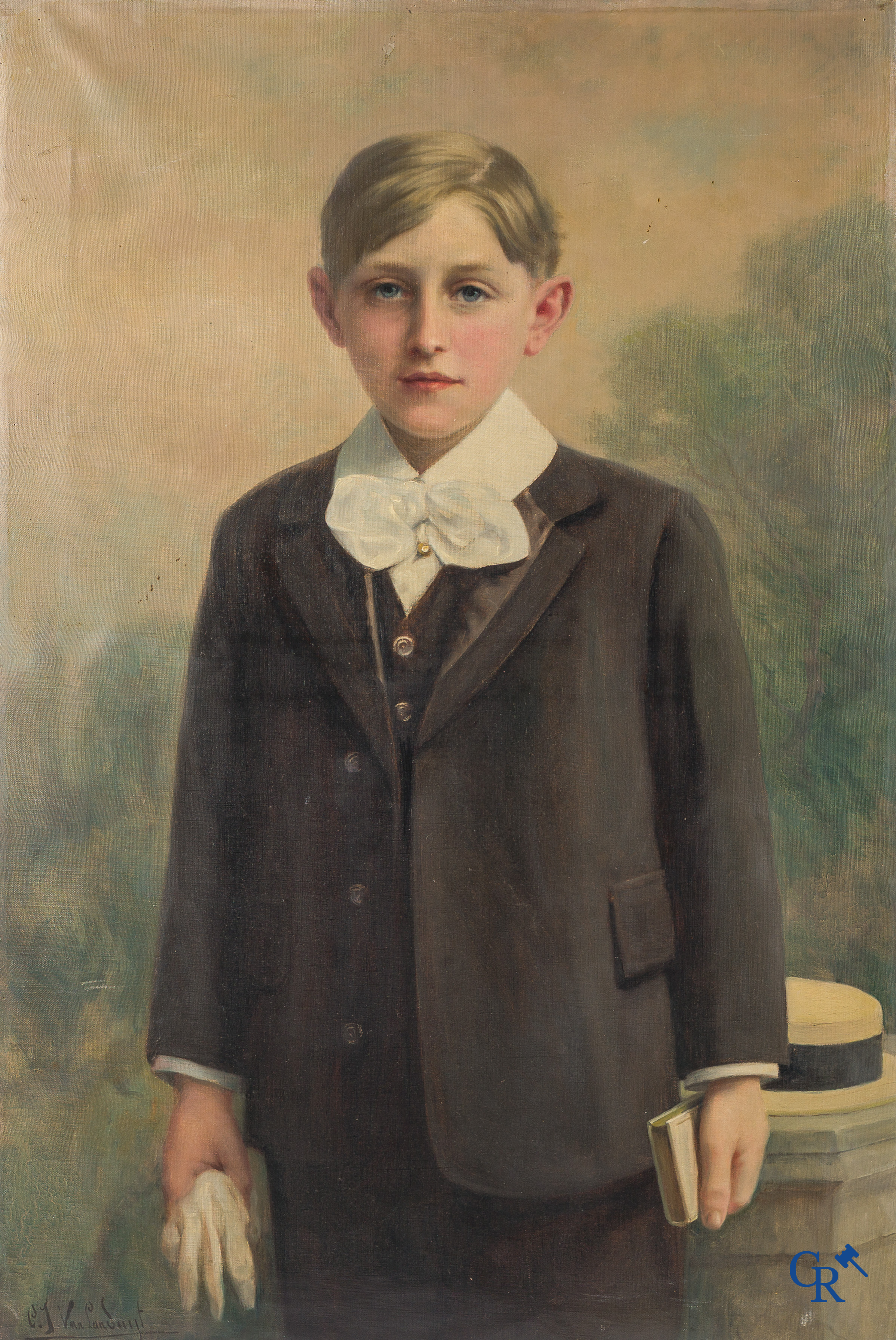 Charles Joseph Van Landuyt (1854-1934) Portrait painting of a young man. Oil on canvas.