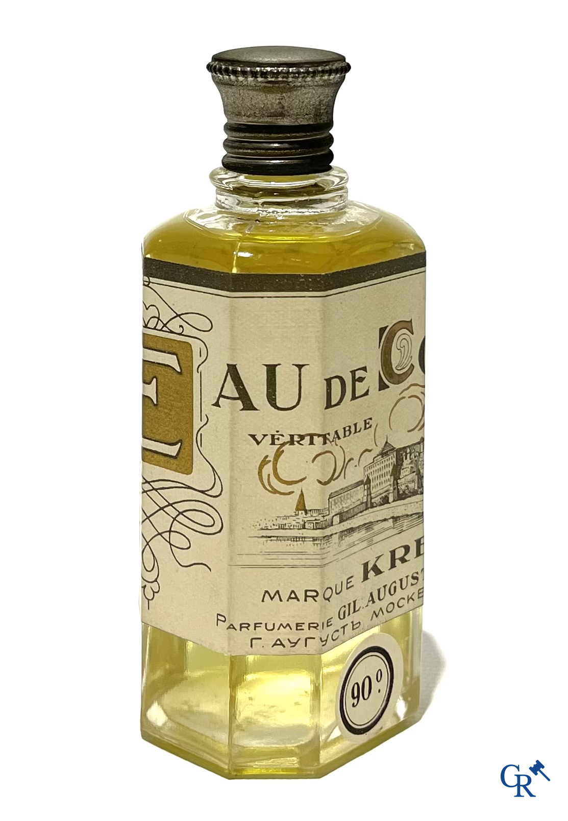 Art Deco, 4 rare Eau de Cologne bottles for Gilles August & Cie including marque Kremlin. 1940's.