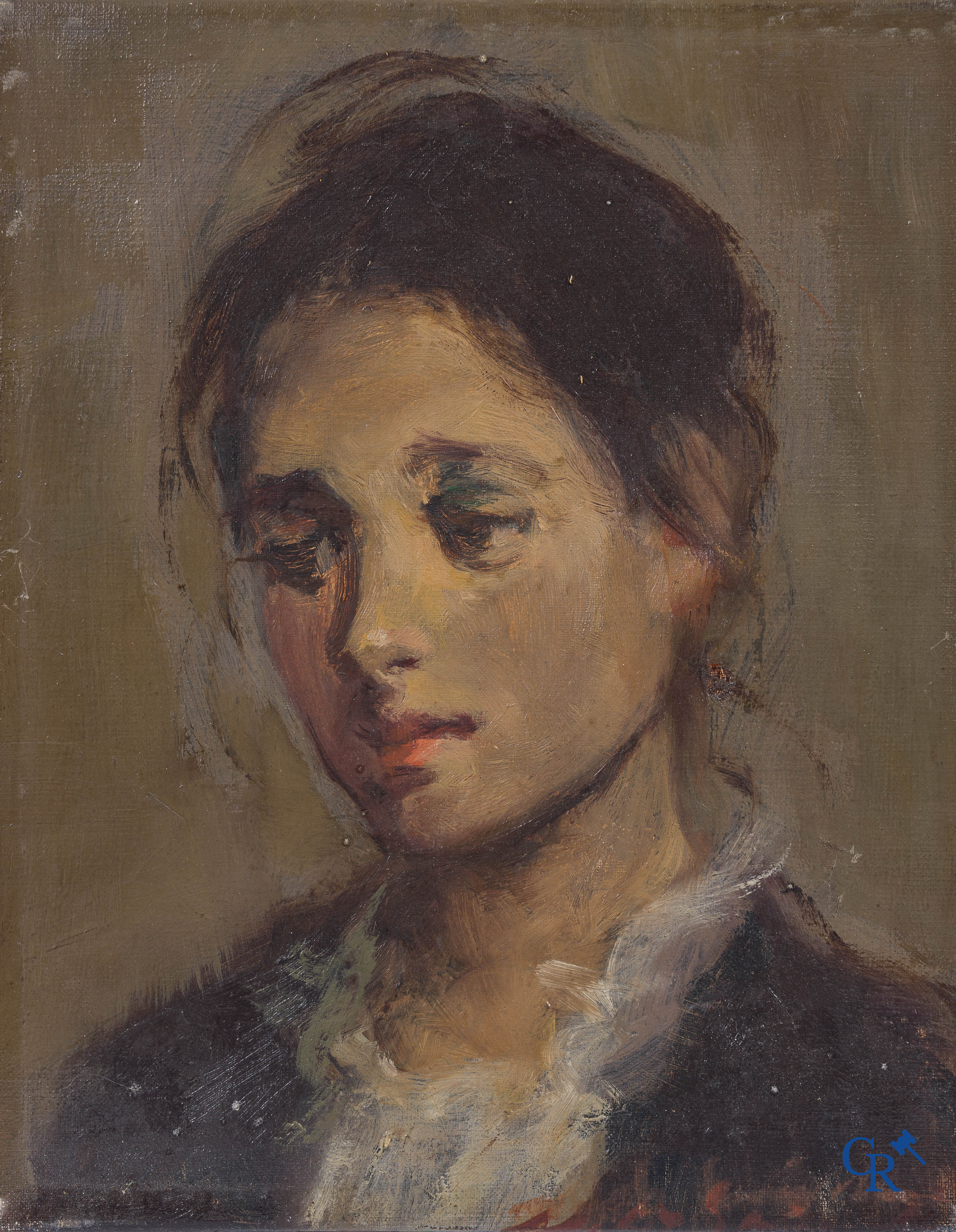 Marthe De Spiegeleir (1897-1991) Portrait of a young lady. Oil on canvas, signed lower right.