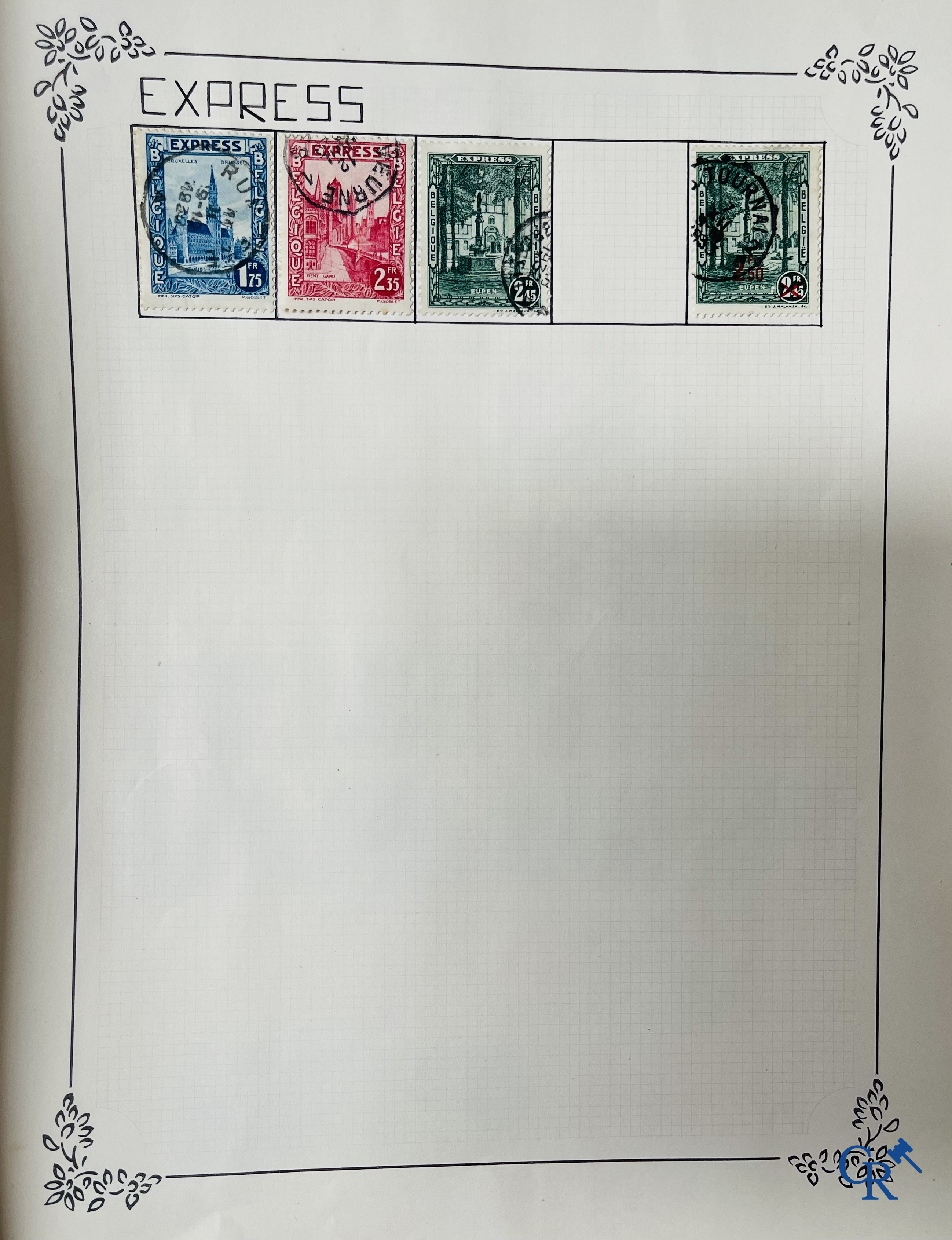 Philately. Album with various rare antique stamps, including early Belgian stamps.