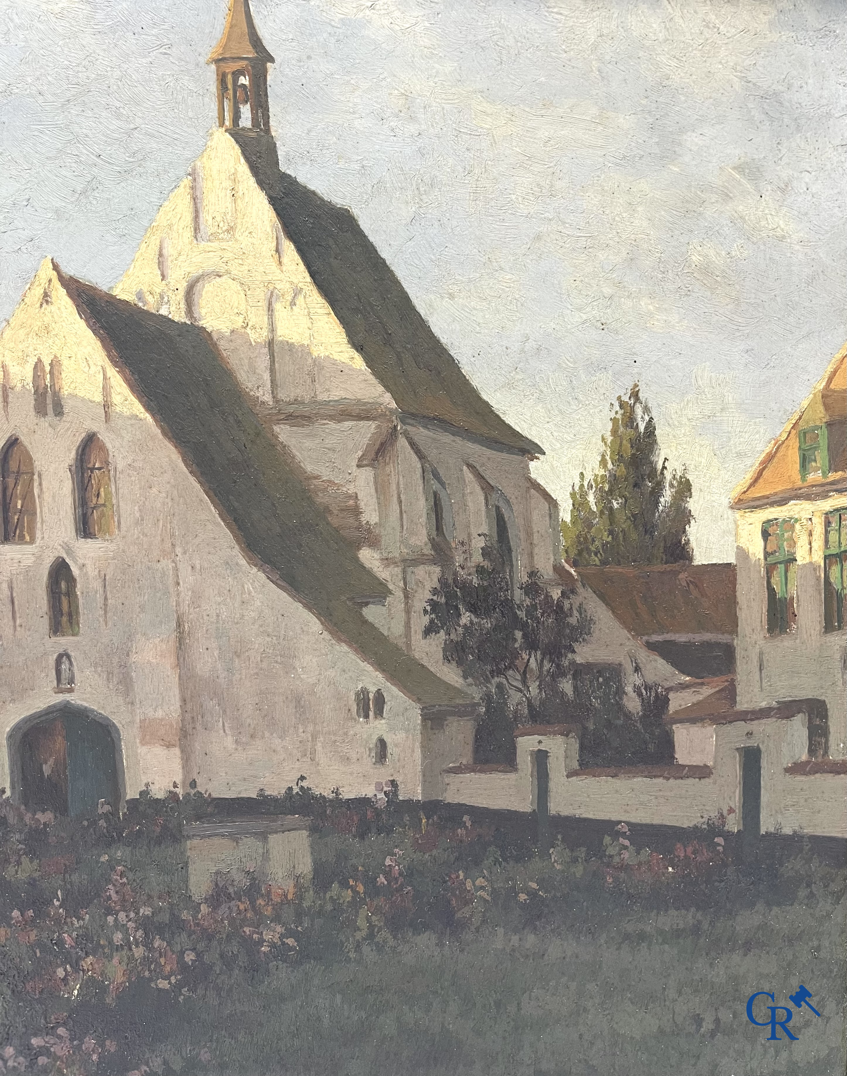 Van Sassenbrouck. View of the beguinage. Oil on hardboard. Signed lower right.