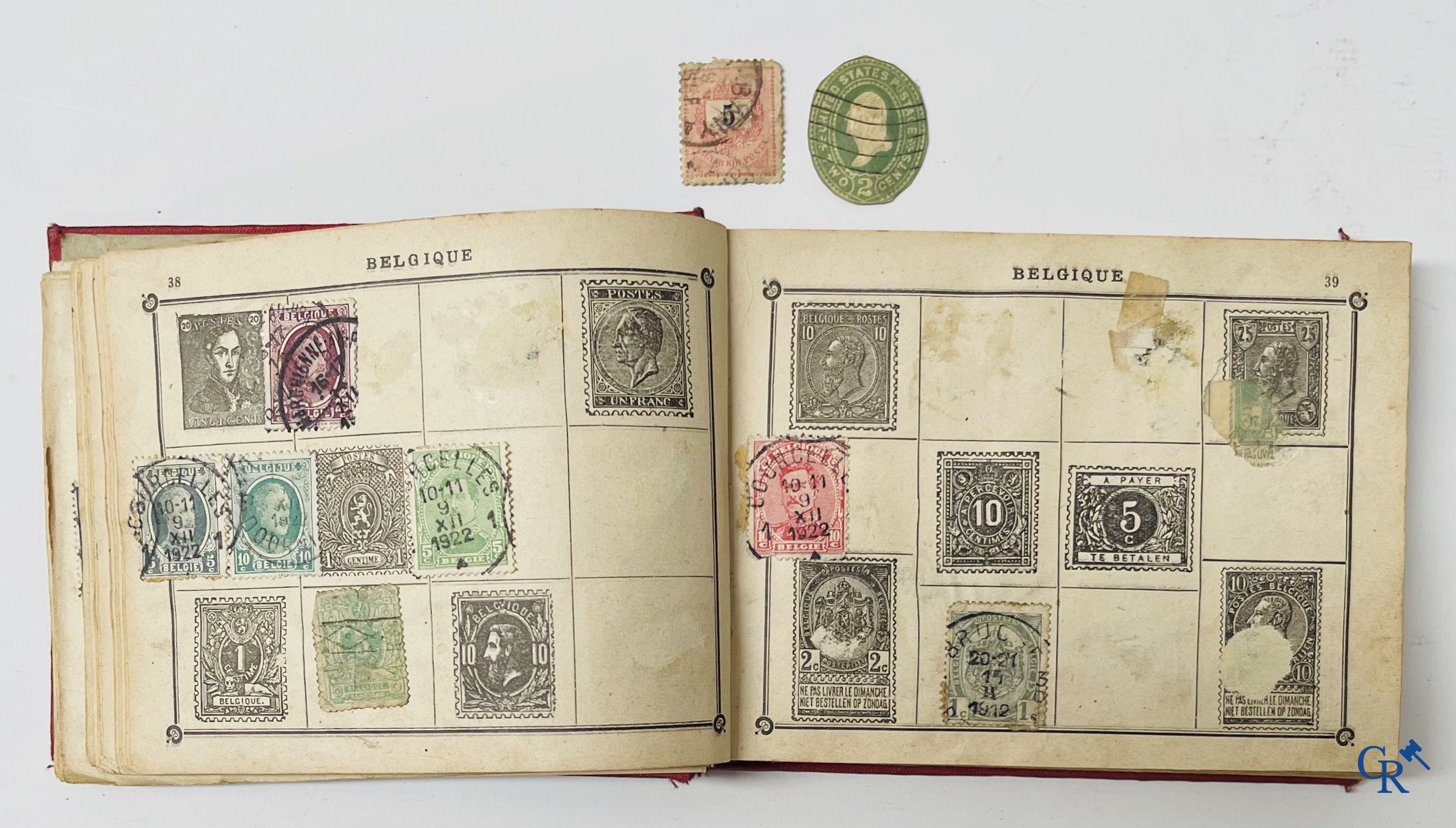 Philately. Album with various rare antique stamps, including early Belgian stamps.