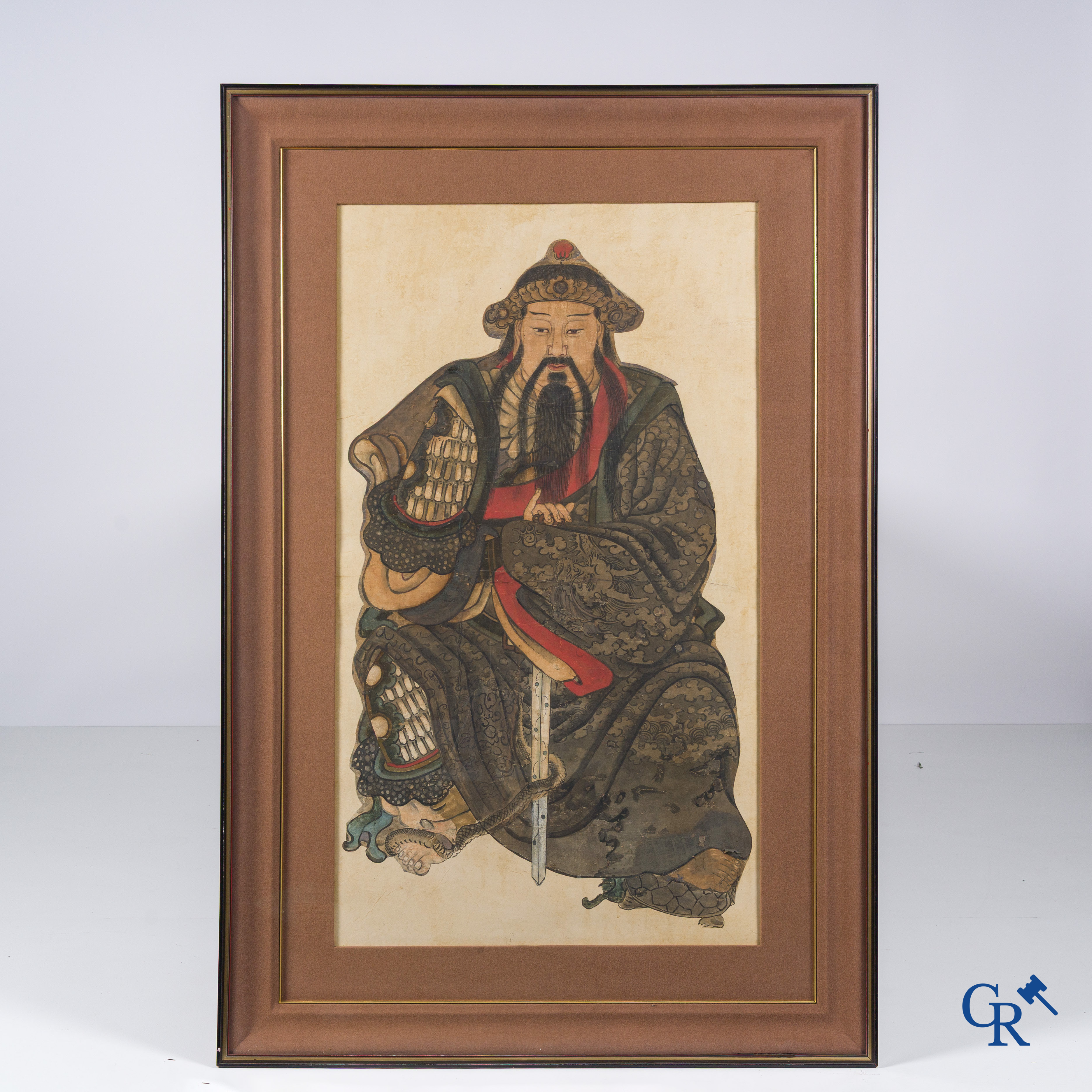 Art Asiatique, école chinoise, représentation de Guan Yu. Encre, huile et couleur sur papier. XVIIe-XVIIIe siècle.