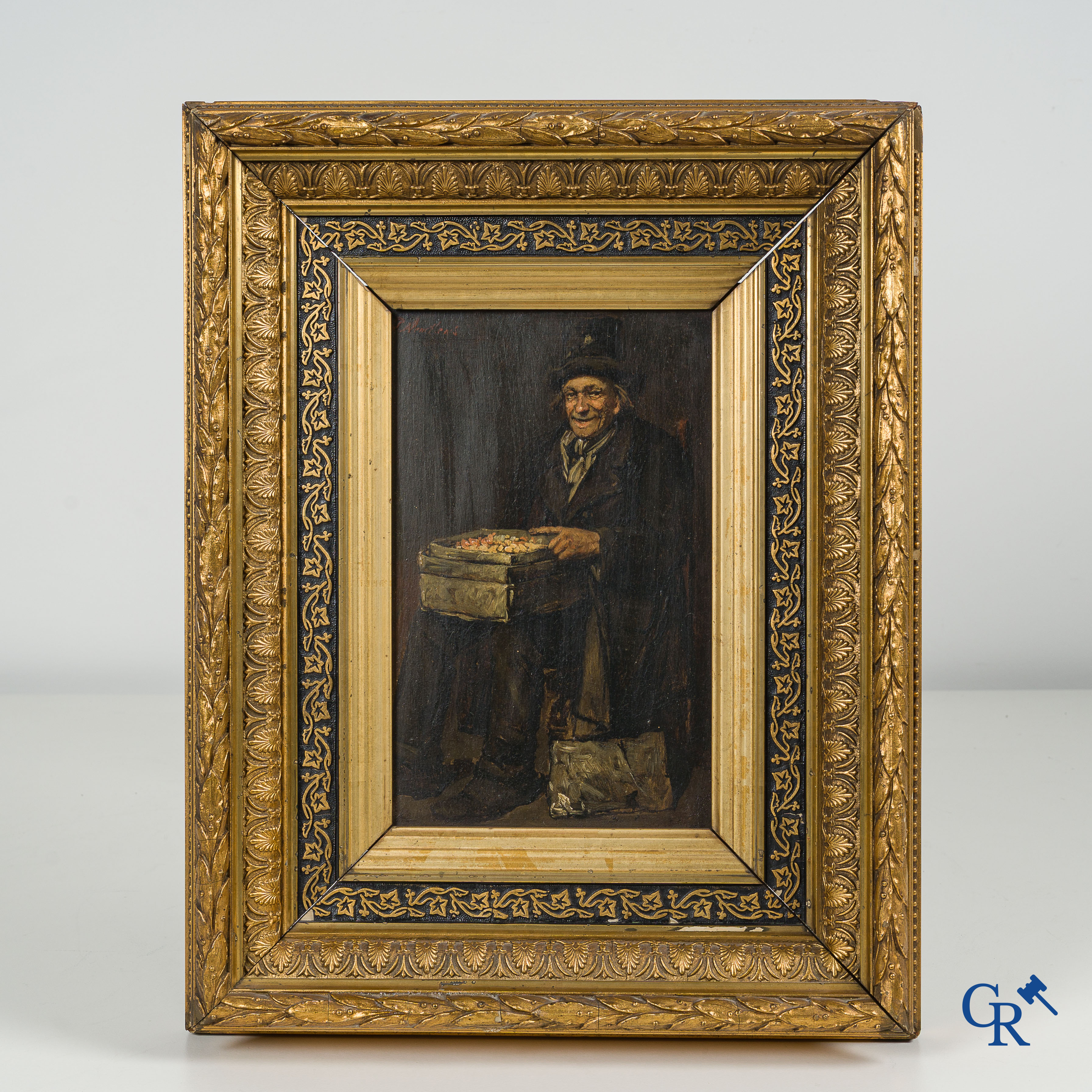 Piet J. Neuckens. "The peddler" Painting, oil on panel. Signed upper left. Late 19th century.