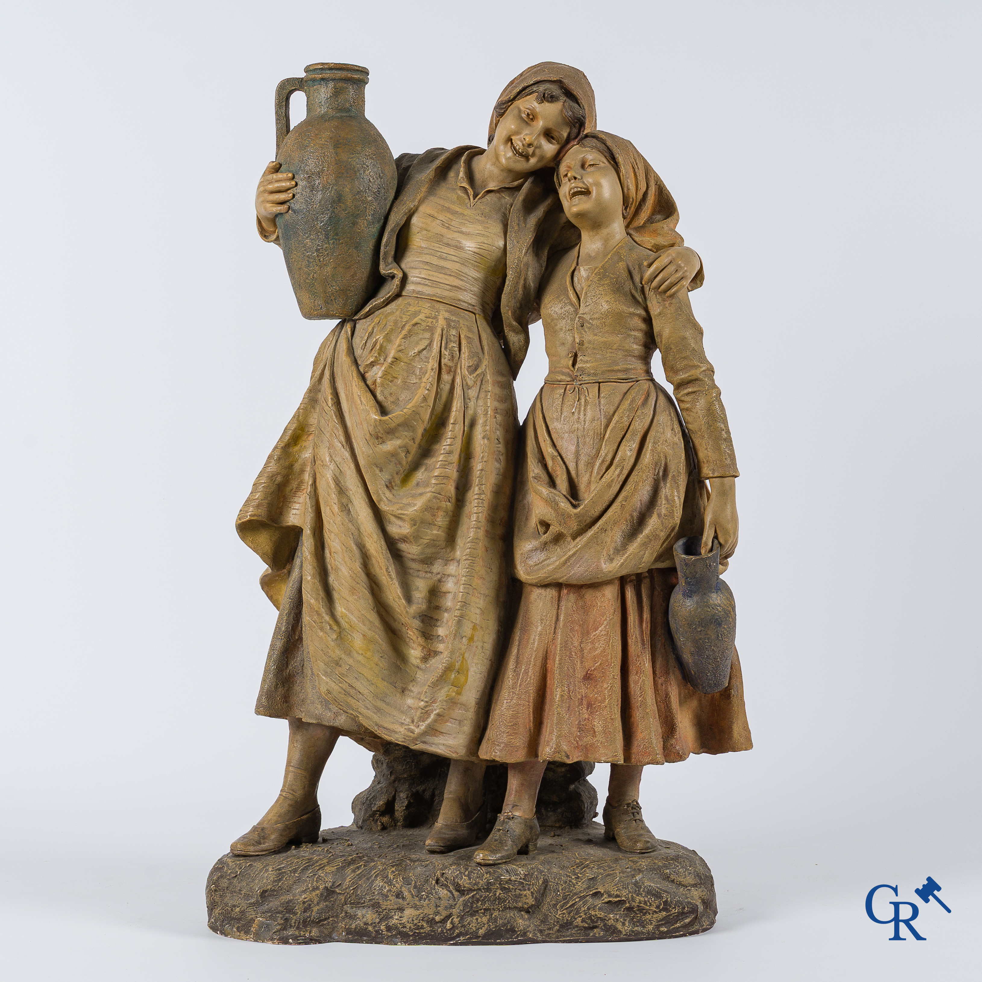 Friedrich Goldscheider Wien. Large terra cotta statue, the water bearers. Signed G. Tole, circa 1910.