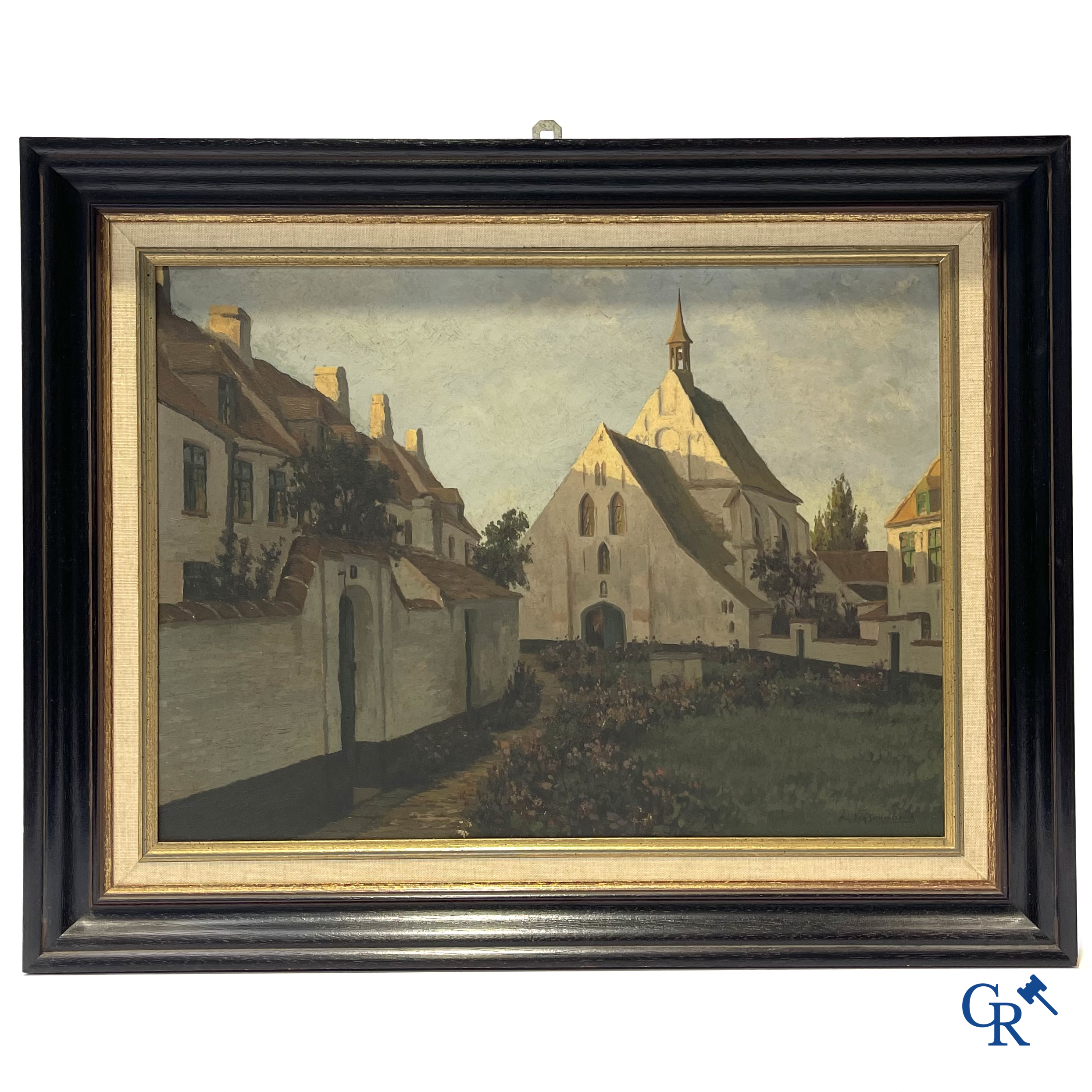 Van Sassenbrouck. View of the beguinage. Oil on hardboard. Signed lower right.