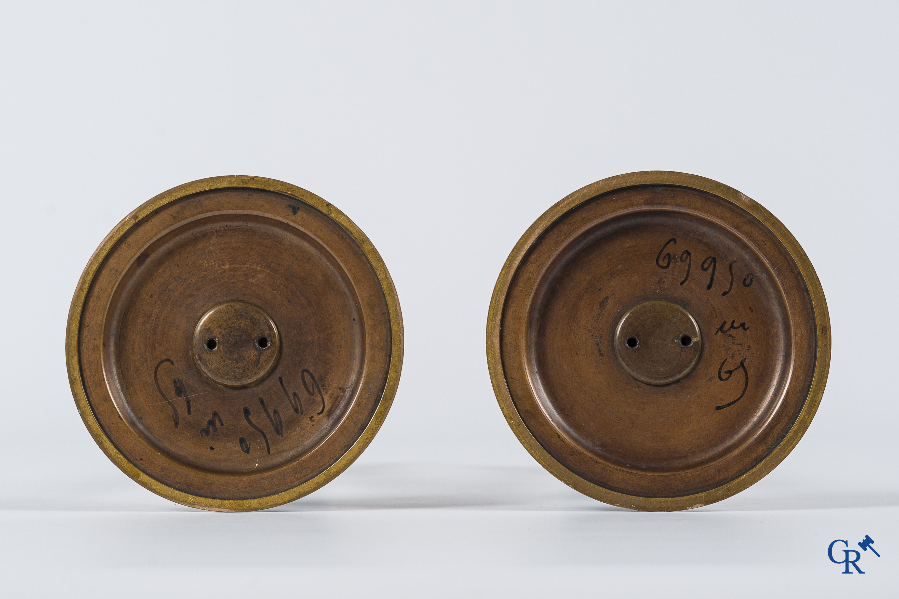F. Barbedienne. A pair of finely chiseled bronze candlesticks with caryatids. Signed, circa 1880.