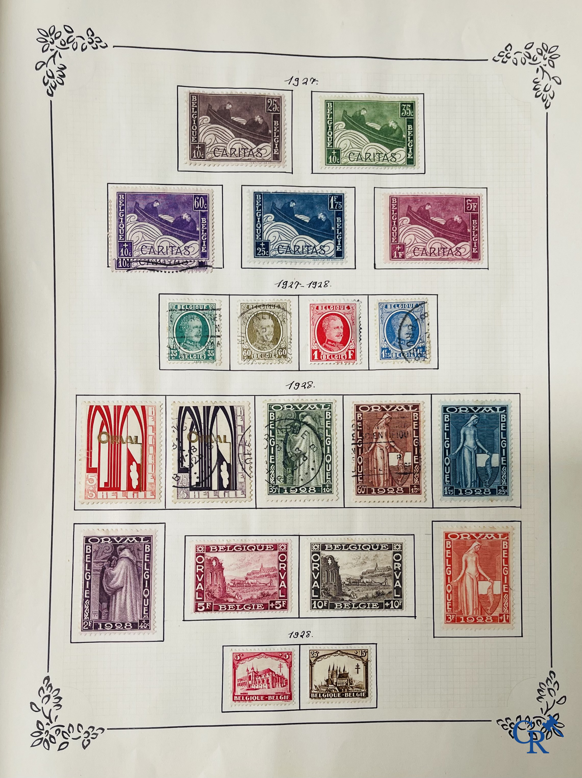 Philately. Album with various rare antique stamps, including early Belgian stamps.
