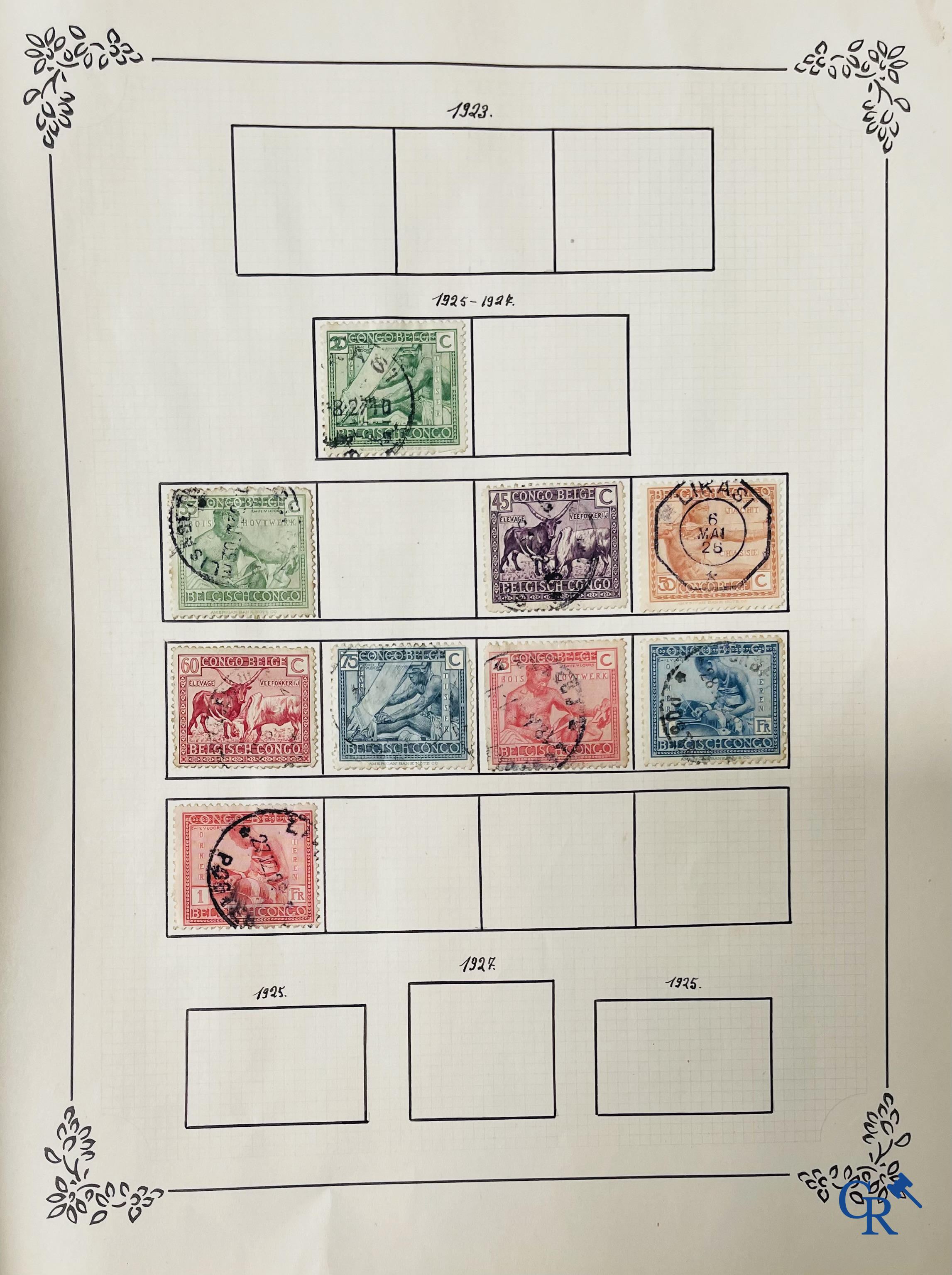 Philately. Album with various rare antique stamps, including early Belgian stamps.