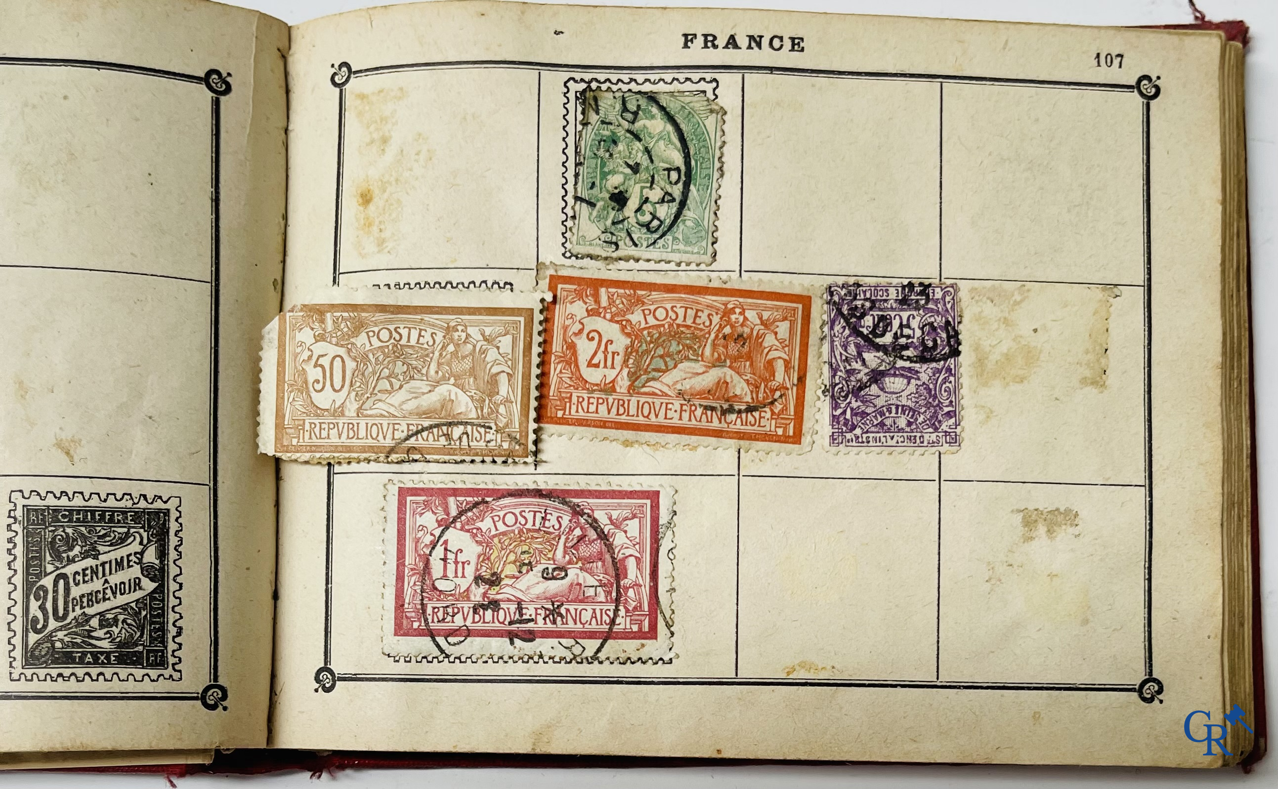 Philately. Album with various rare antique stamps, including early Belgian stamps.