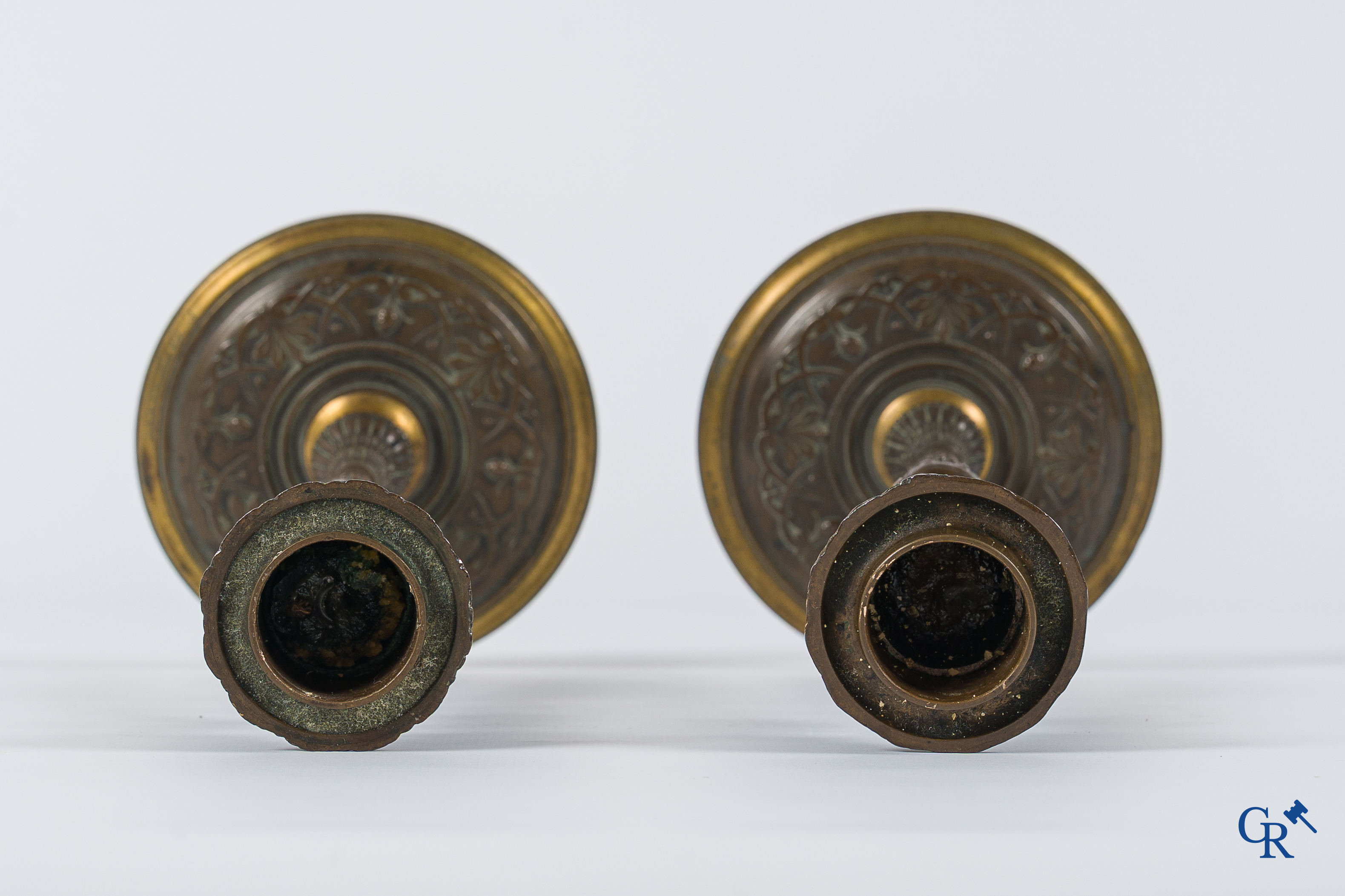 F. Barbedienne. A pair of finely chiseled bronze candlesticks with caryatids. Signed, circa 1880.