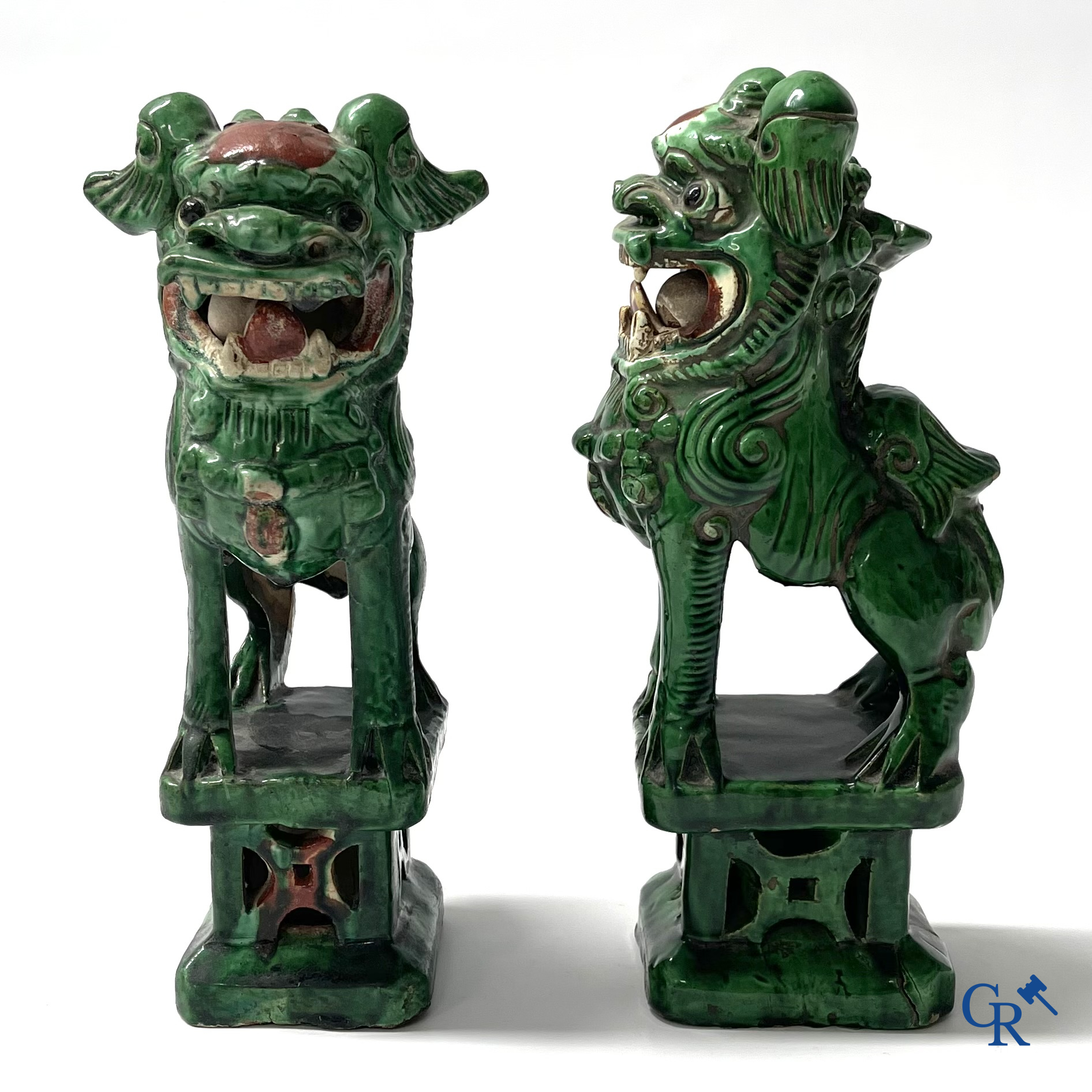 Asian Art. A pair of Chinese glazed temple lions. 18th century.
