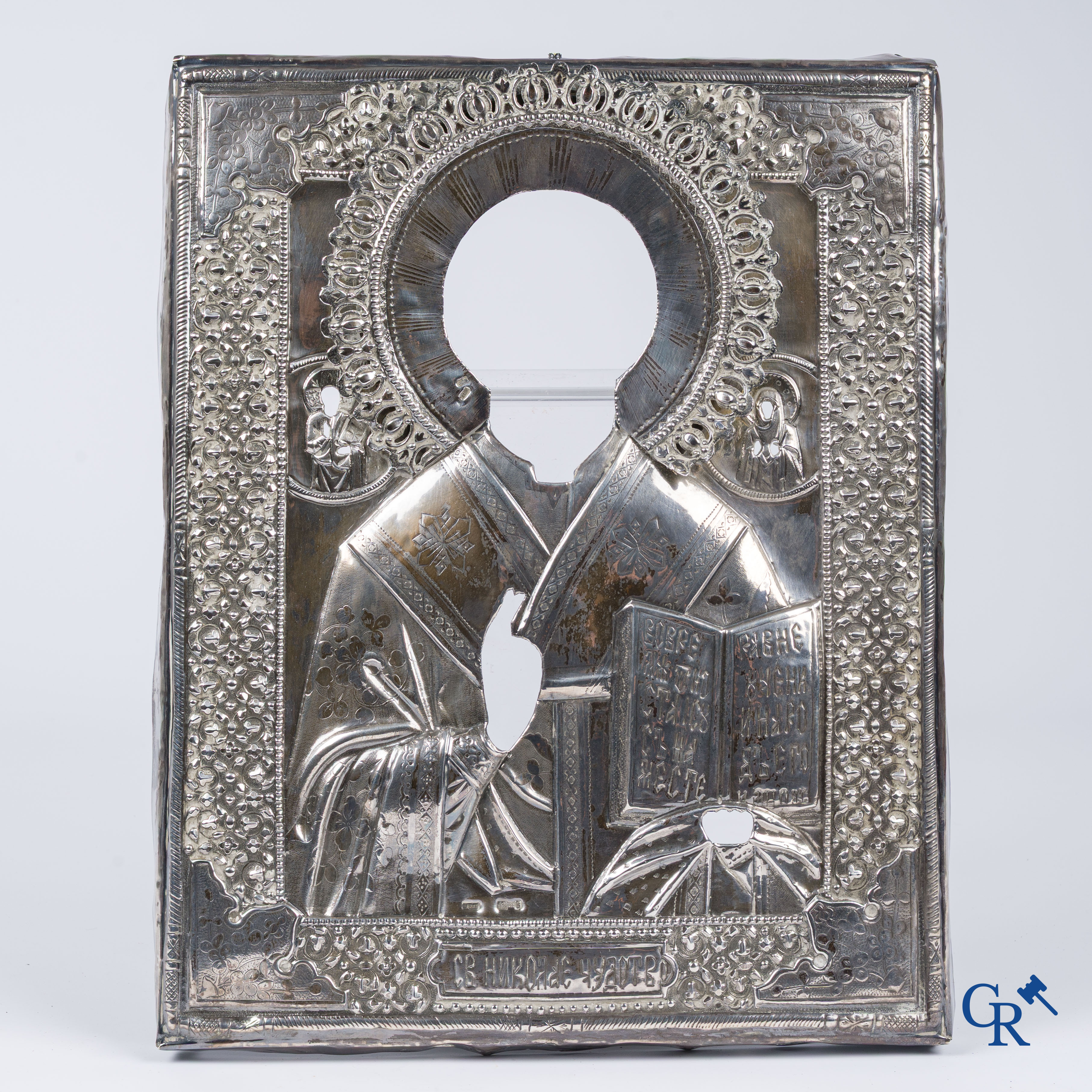 Icon, Russian icon with a representation of Saint Nicholas. Oklad in silver 875°/00. Dated 1895.