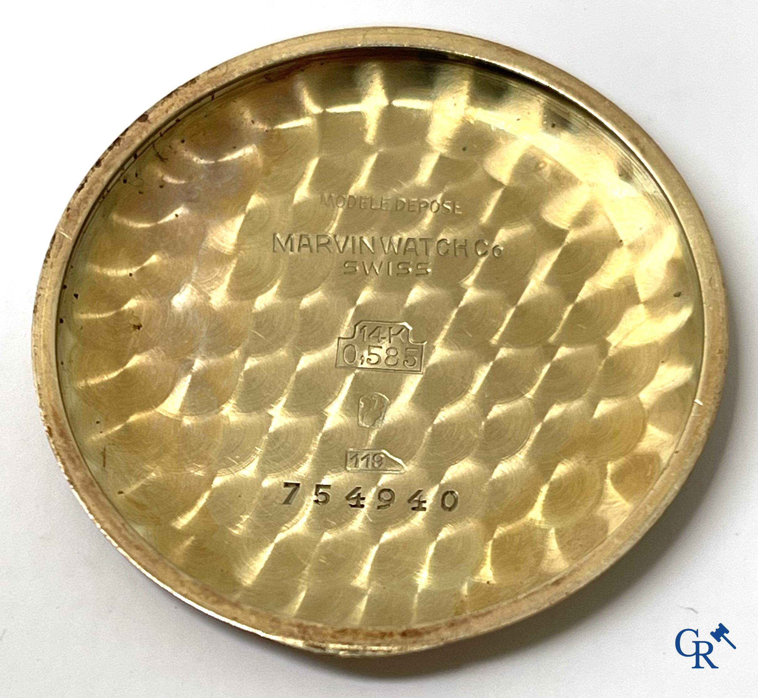 Watches. A 14-carat gold 585°/00 men's wristwatch marked Marvin. Swiss work circa 1940-1950.