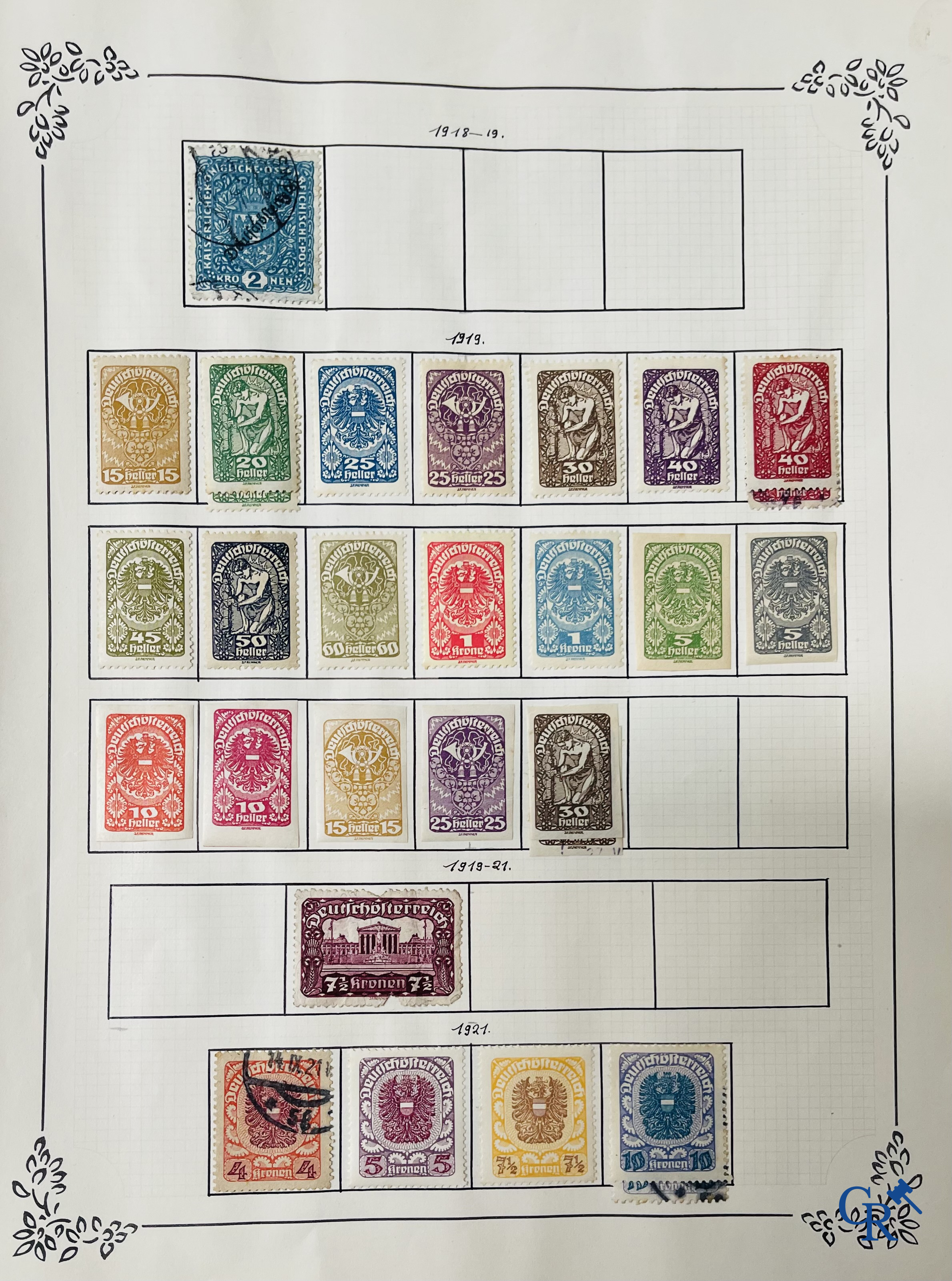 Philately. Album with various rare antique stamps, including early Belgian stamps.