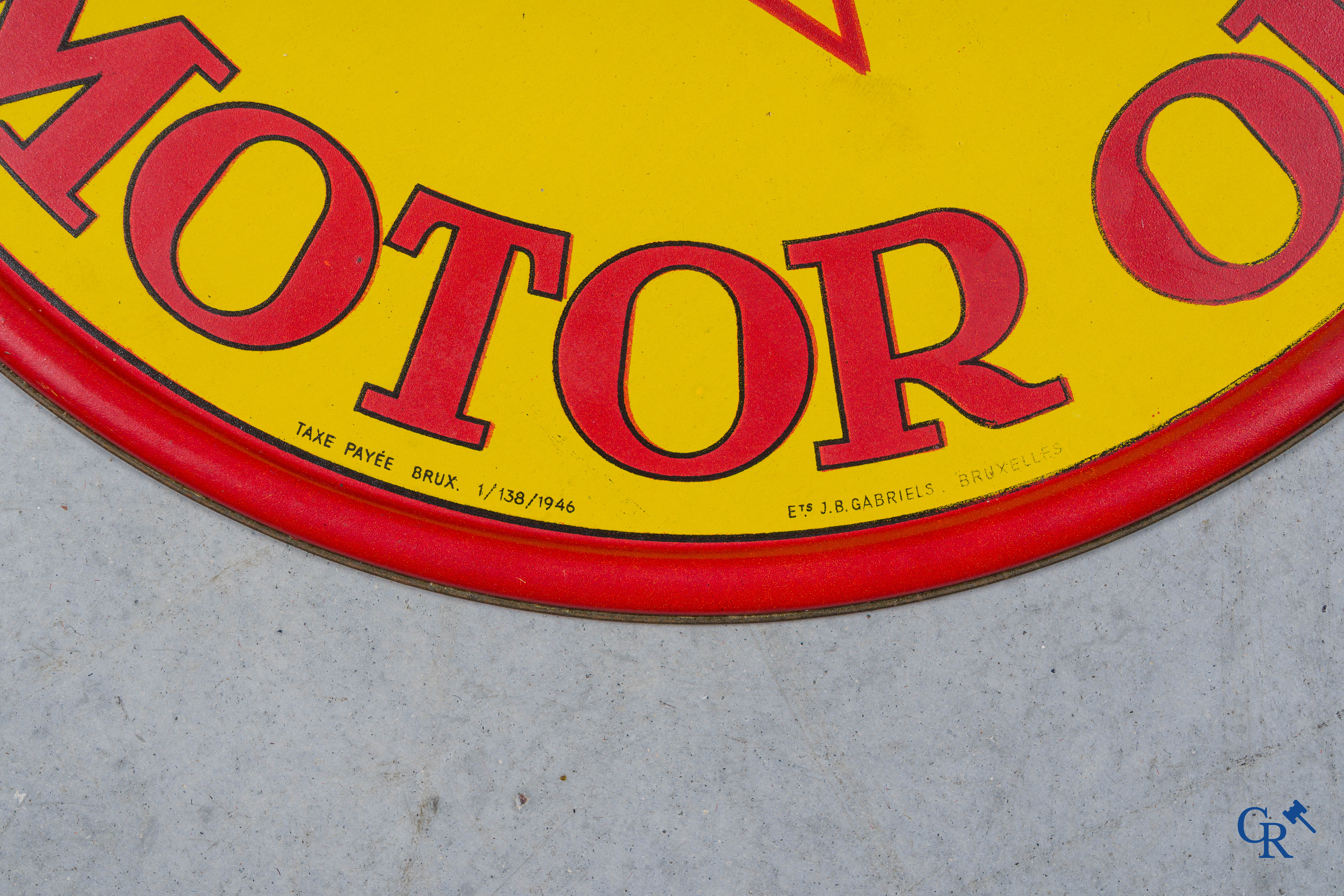 Elektrion Motor Oil, Publicity for motor oil, painted metal. Ets. J.B. Gabriels Brussels. 1946.