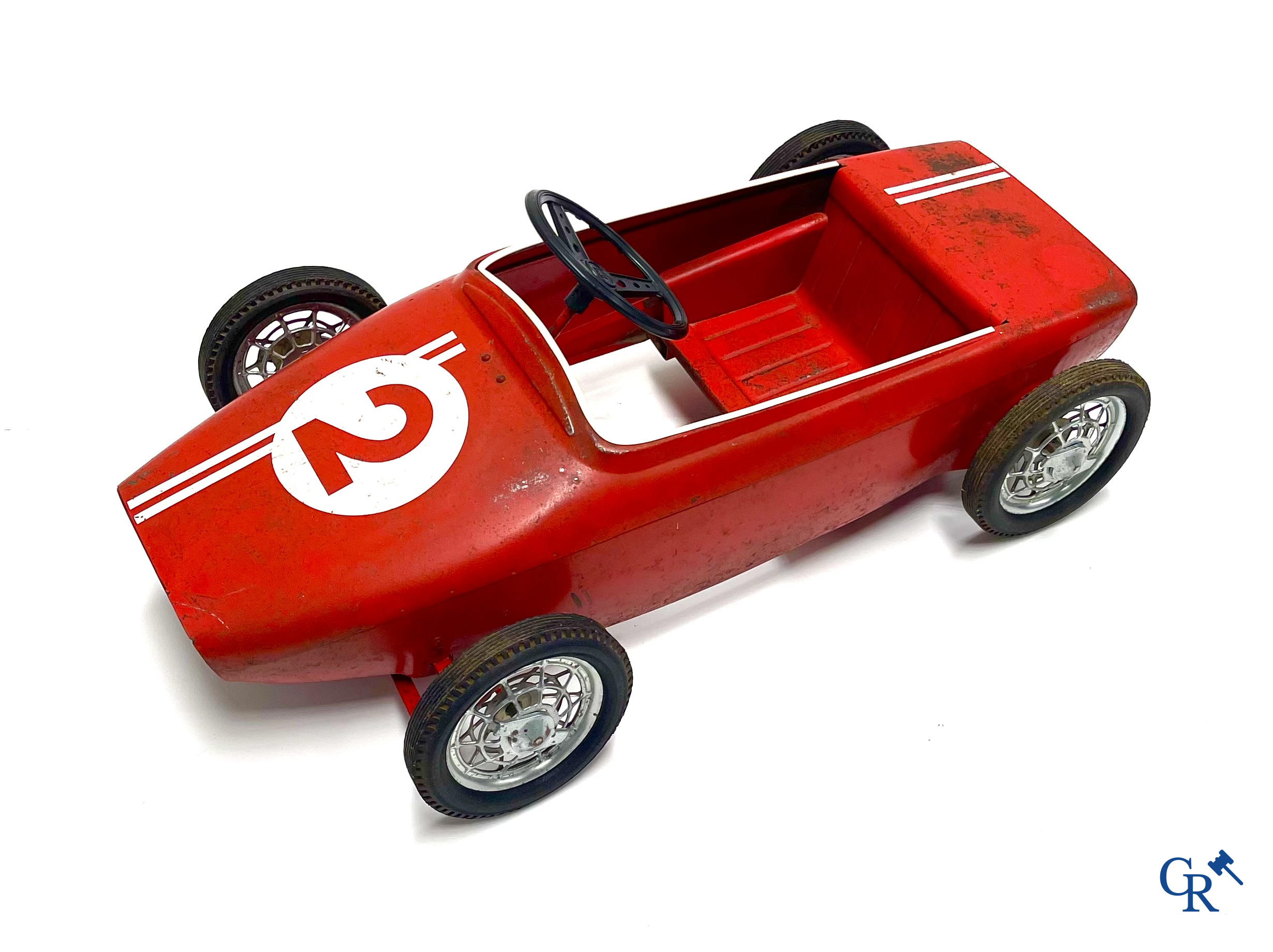Pedal car, Morellet Guerineau. Lotus F1 model with metal body and spoke wheels. Made in France. 1960's.