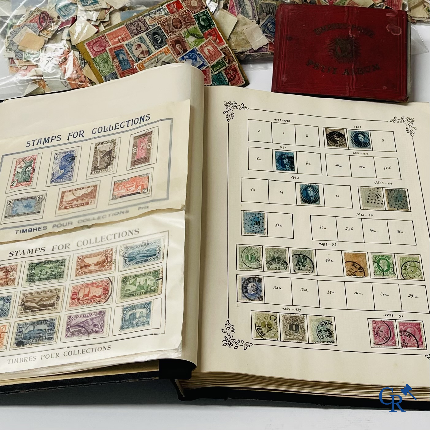 Philately. Album with various rare antique stamps, including early Belgian stamps.
