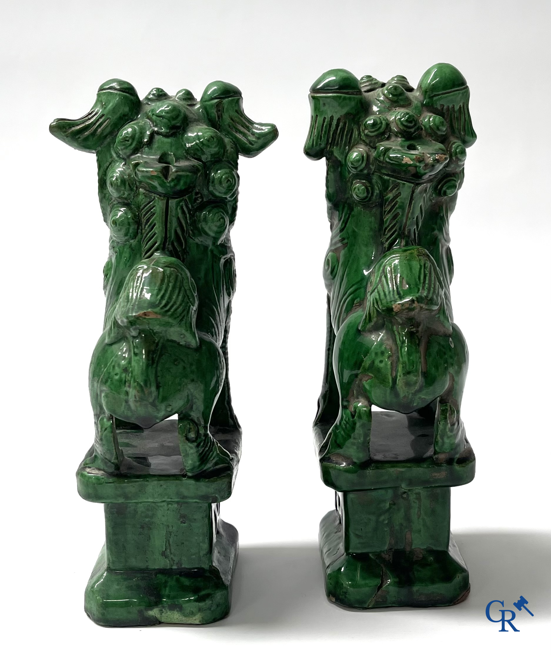 Asian Art. A pair of Chinese glazed temple lions. 18th century.