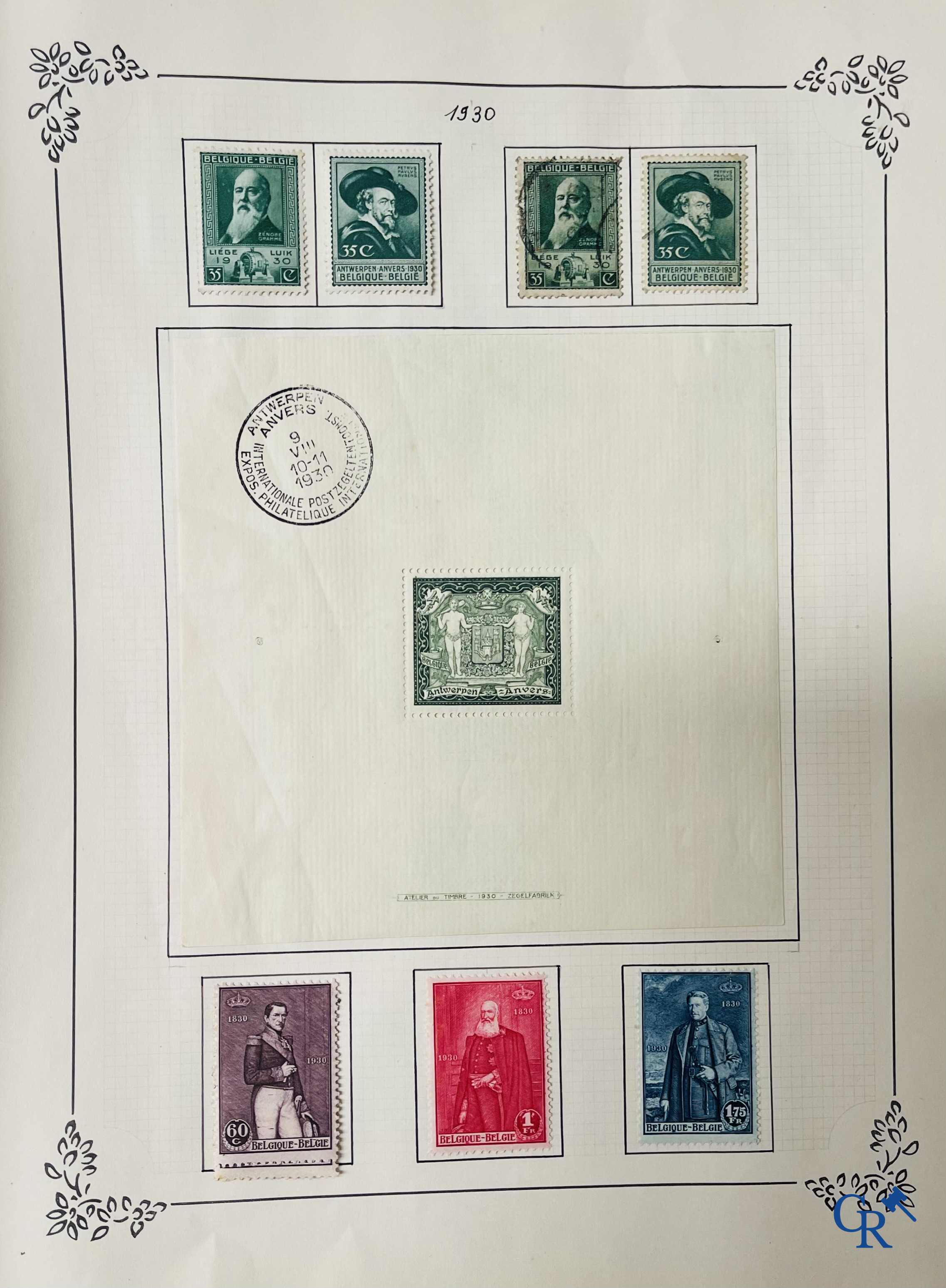 Philately. Album with various rare antique stamps, including early Belgian stamps.