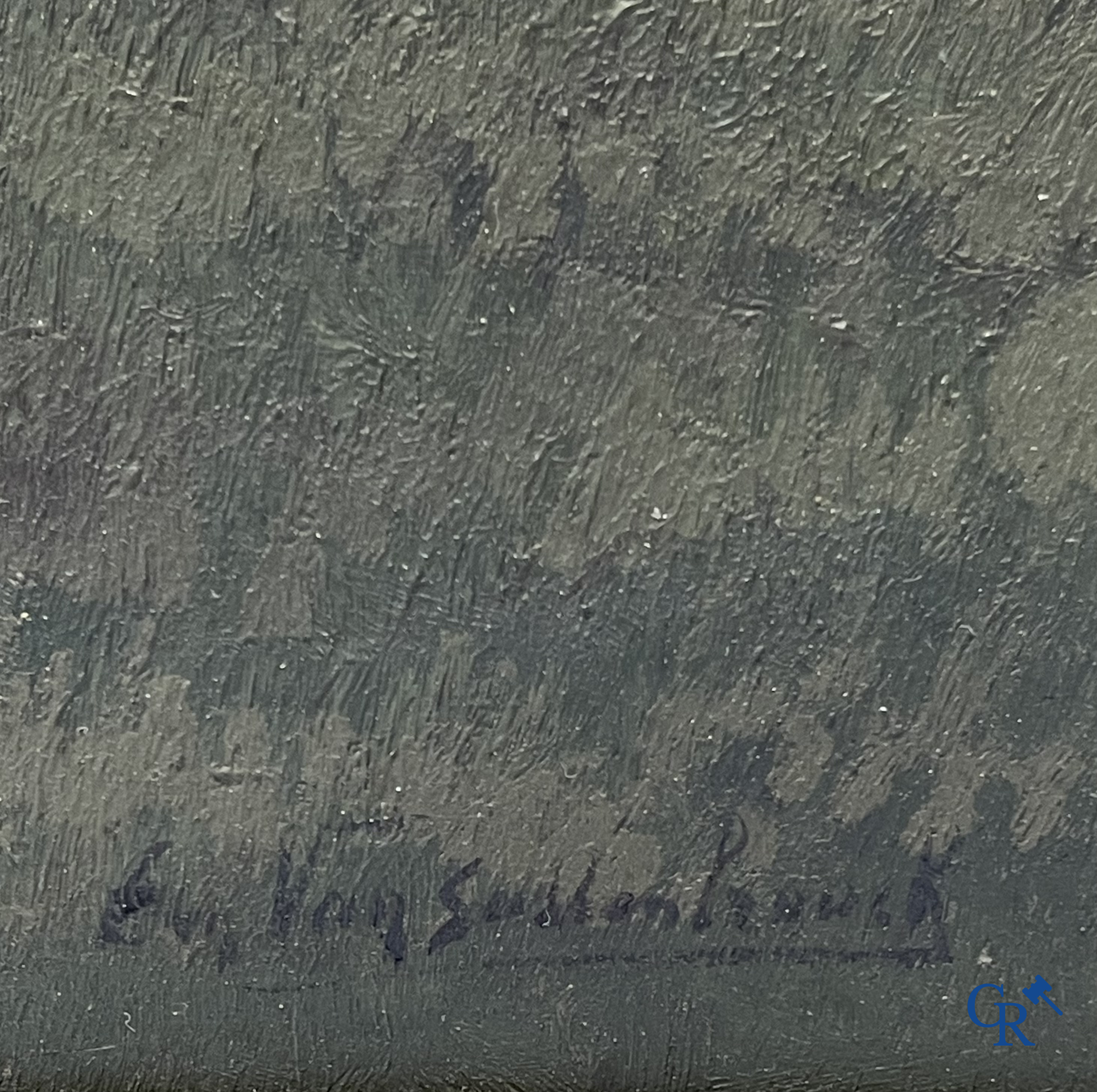 Van Sassenbrouck. View of the beguinage. Oil on hardboard. Signed lower right.