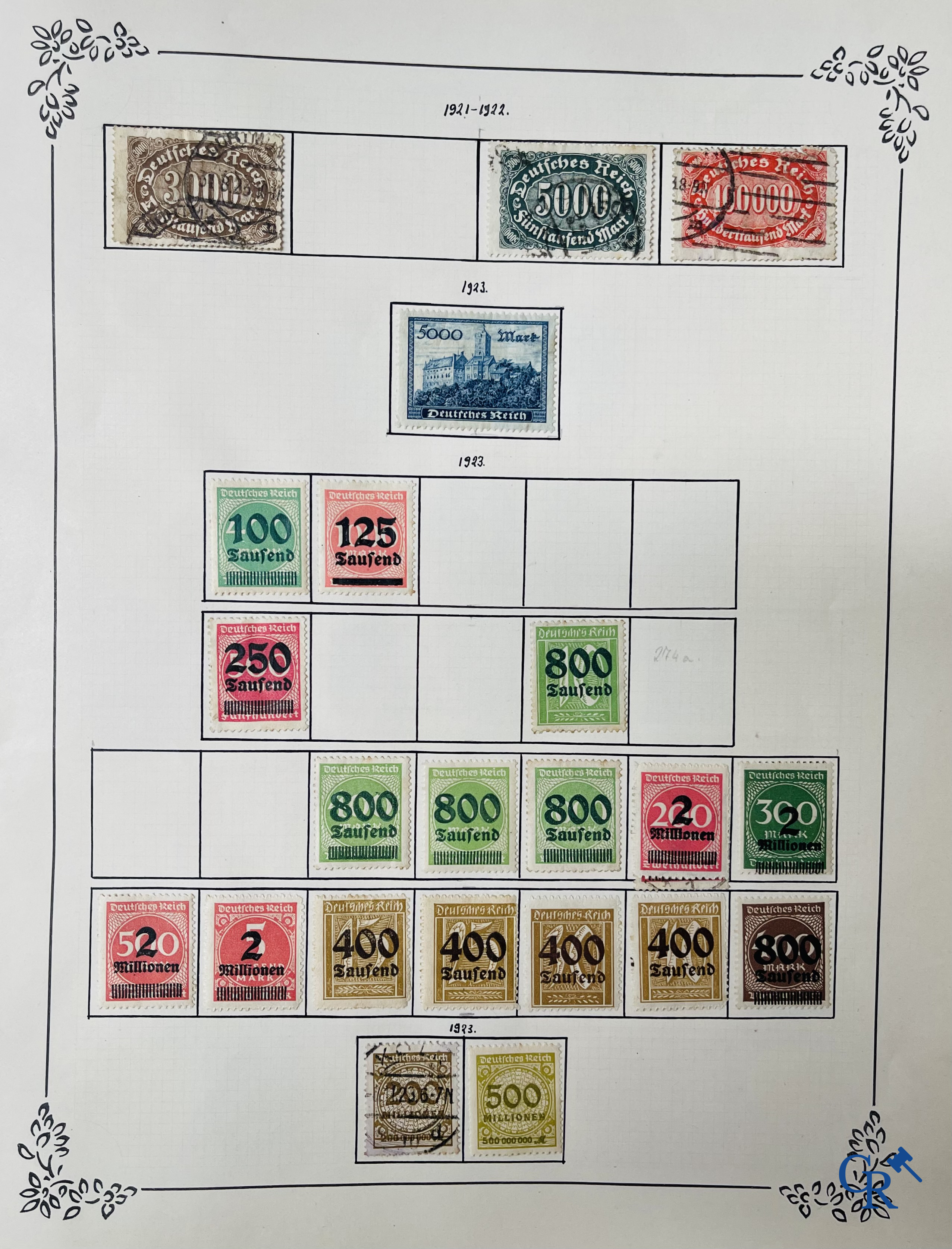 Philately. Album with various rare antique stamps, including early Belgian stamps.