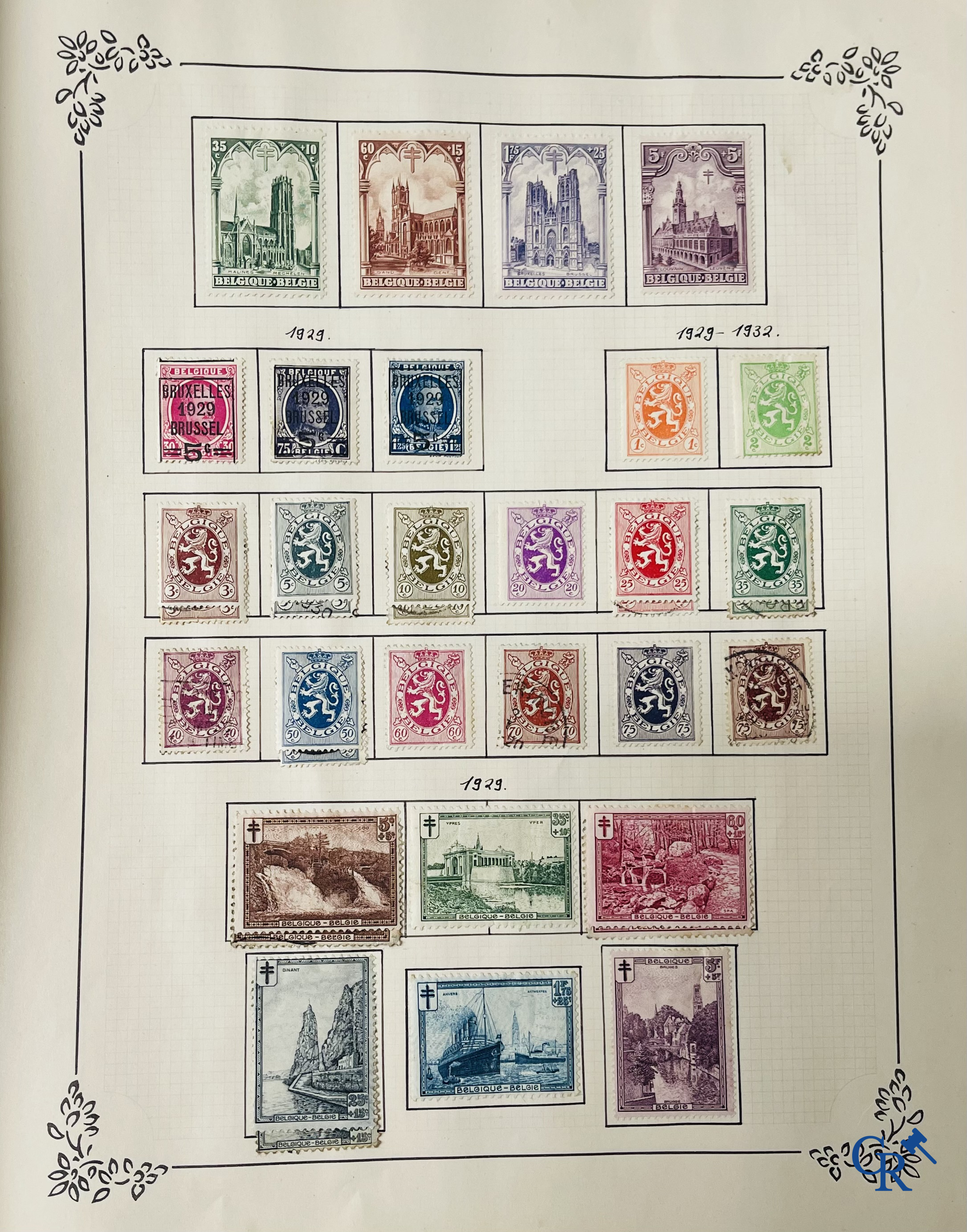 Philately. Album with various rare antique stamps, including early Belgian stamps.