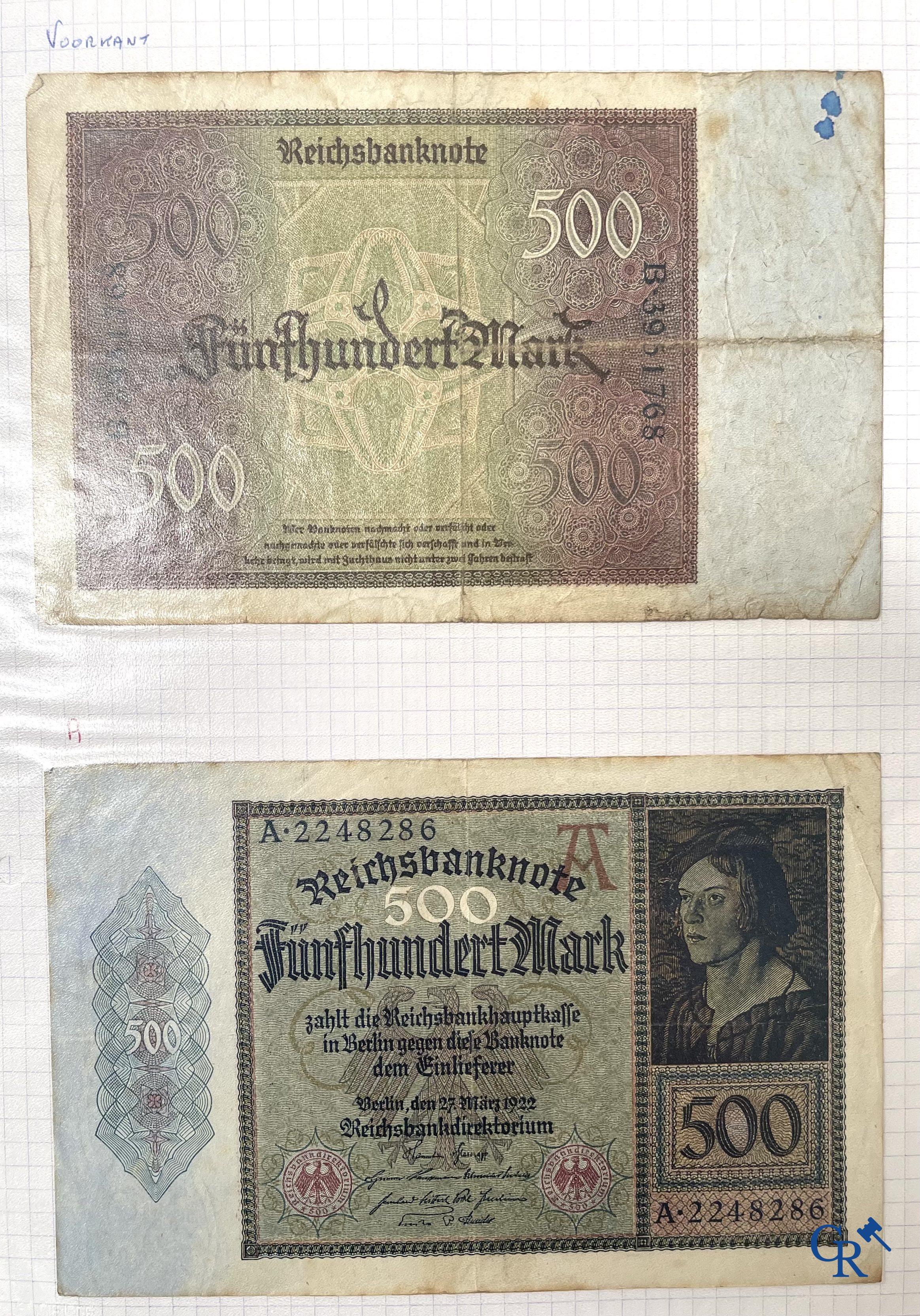 Old coins and banknotes. A large collection of old coins and banknotes. Multiple coins in silver.