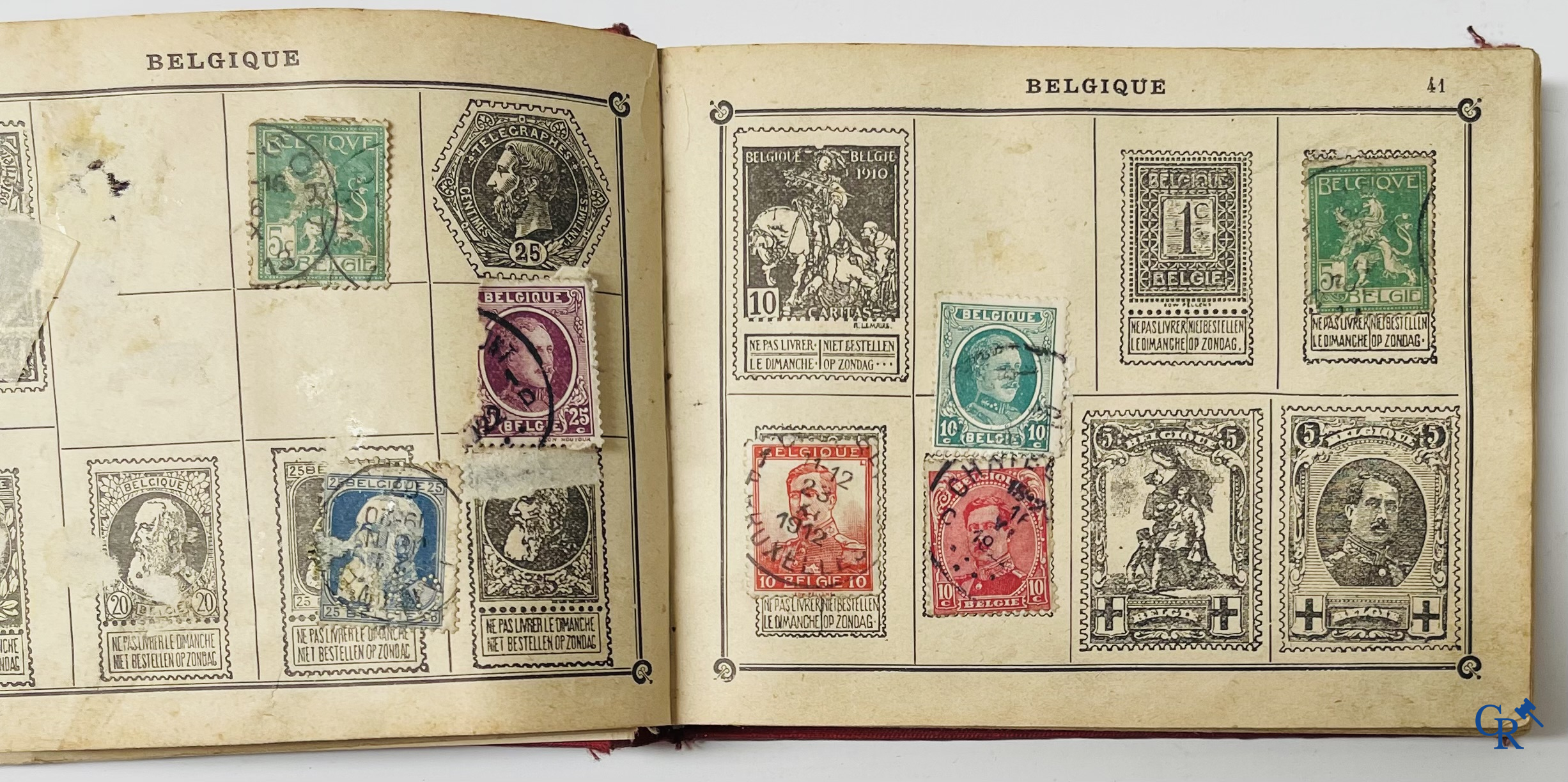 Philately. Album with various rare antique stamps, including early Belgian stamps.