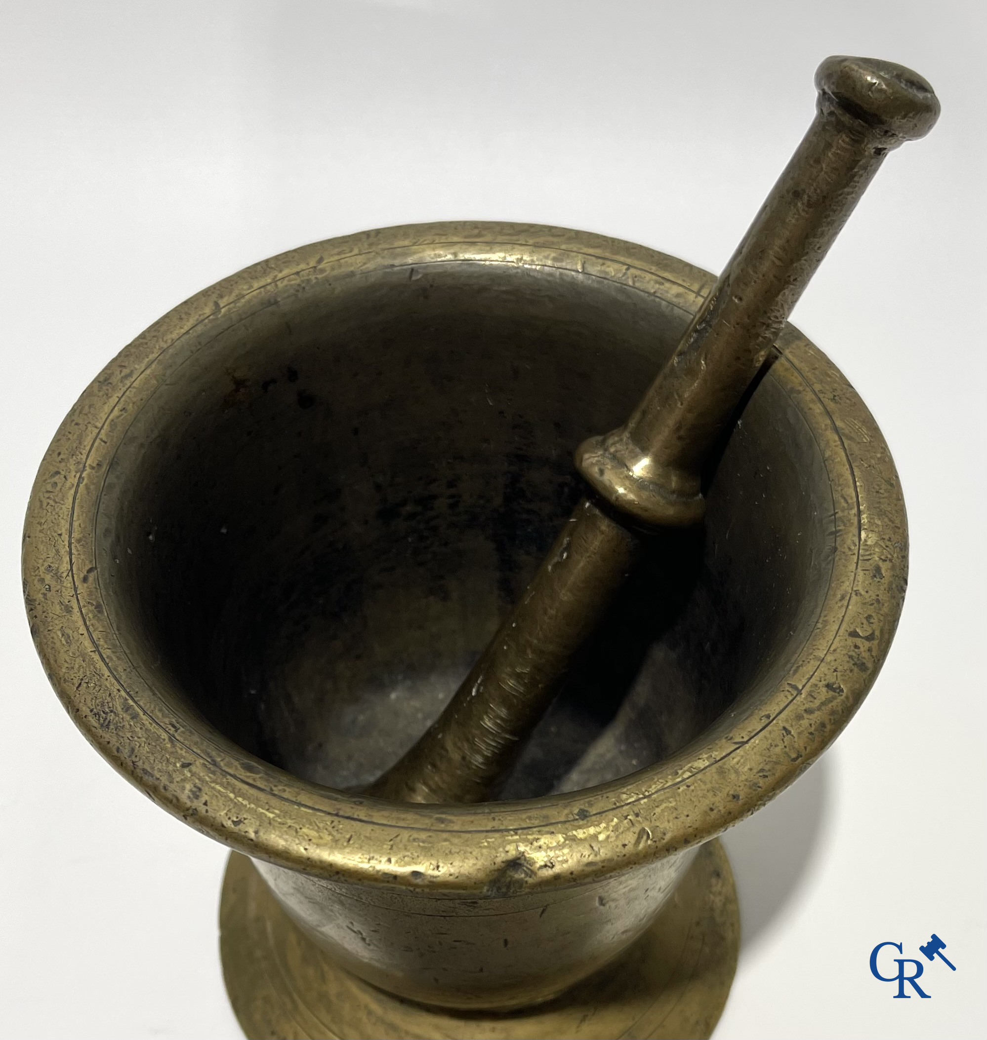 Antique chemist's bronze mortar with pestle. 18th-19th century.