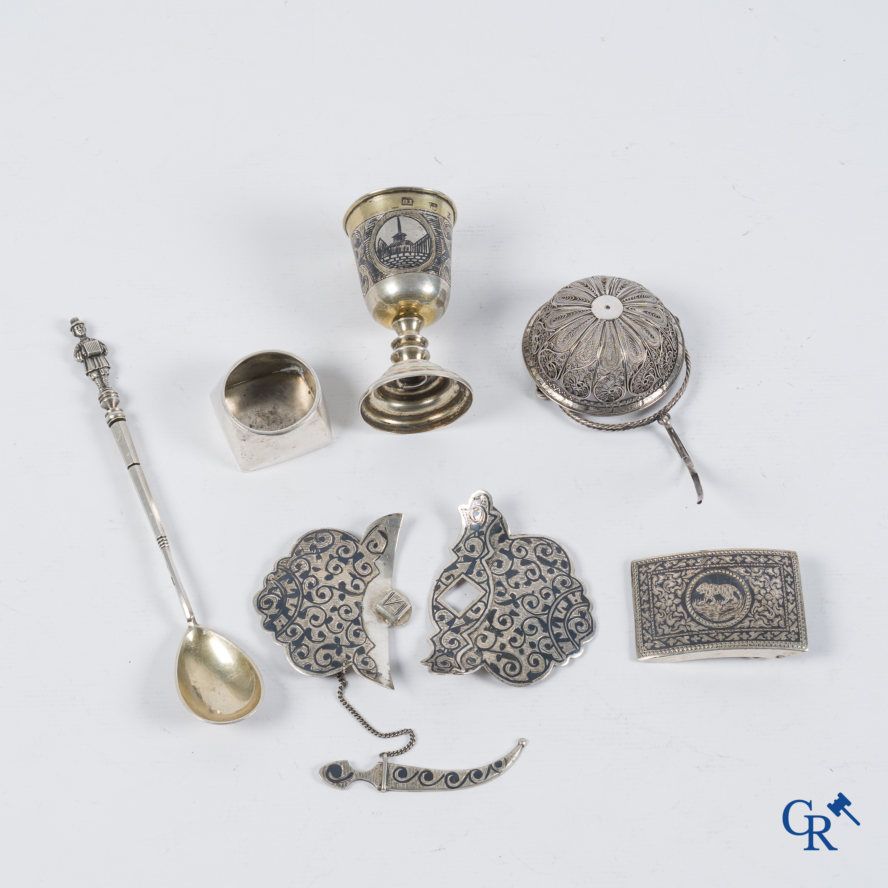 Russian silver. Collection of various objects in Russian silver 875°/00,  84 zolotnik.