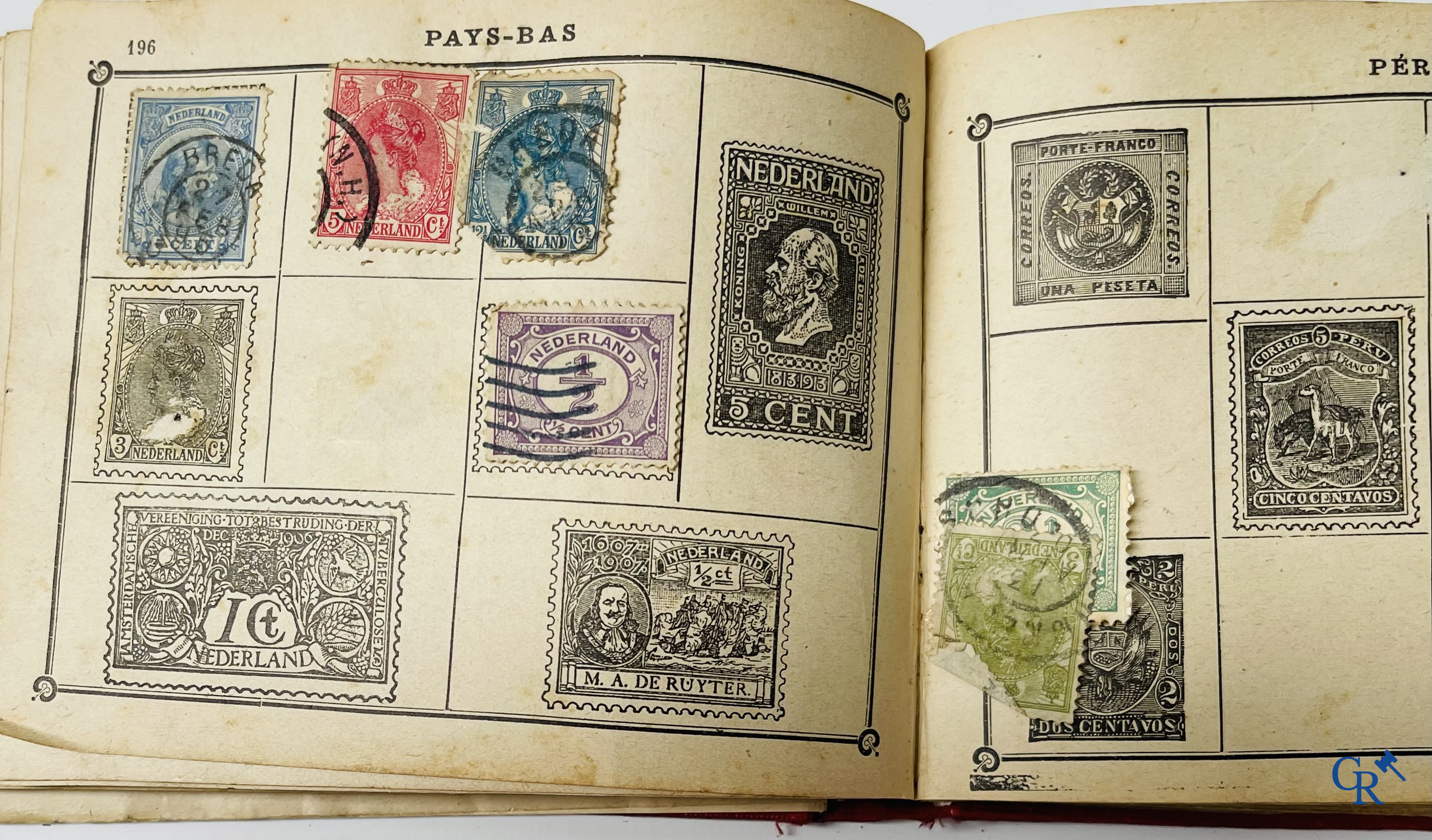 Philately. Album with various rare antique stamps, including early Belgian stamps.