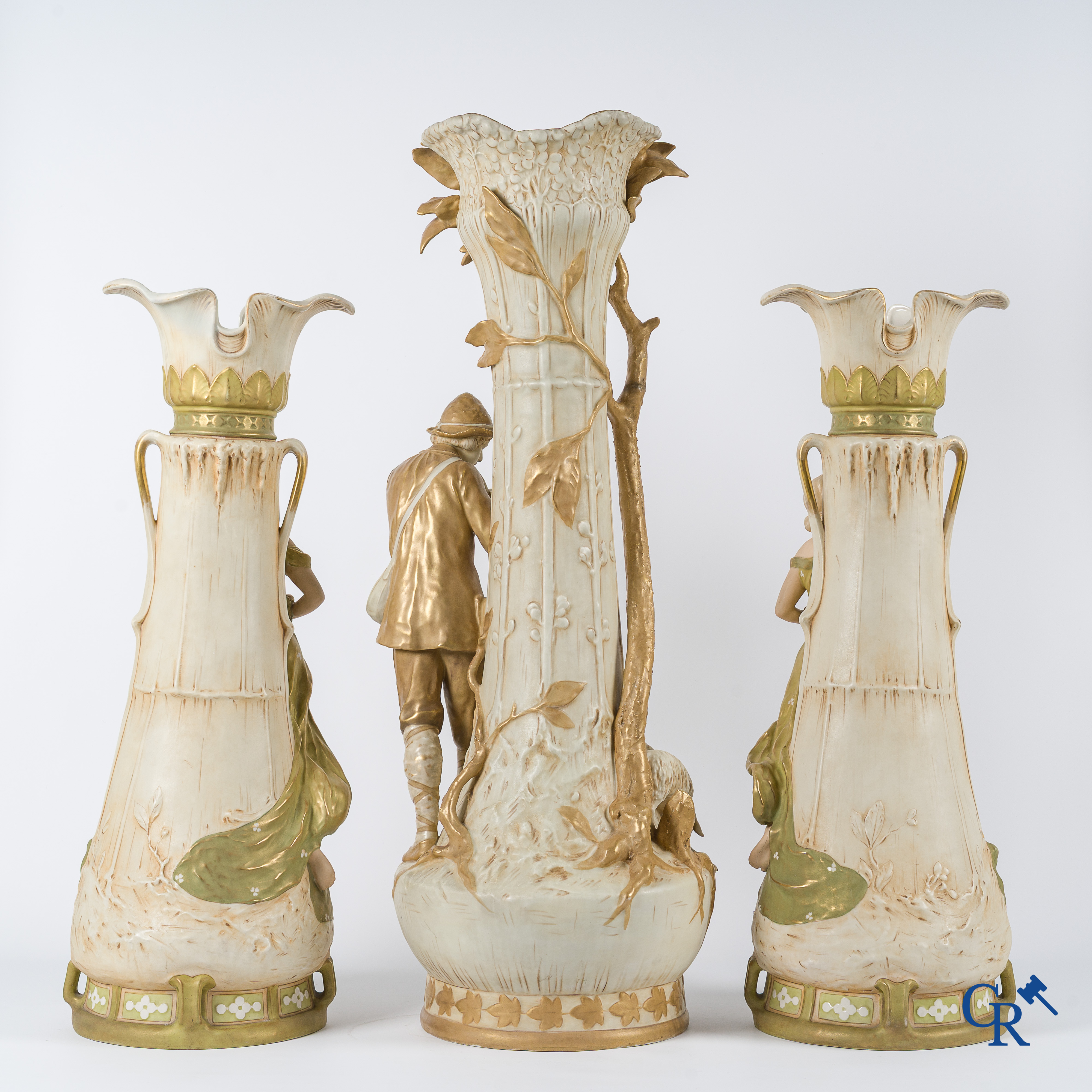 Royal Dux Bohemia. Imposing 3 pair in porcelain. Art Nouveau. Marked. Circa 1900.