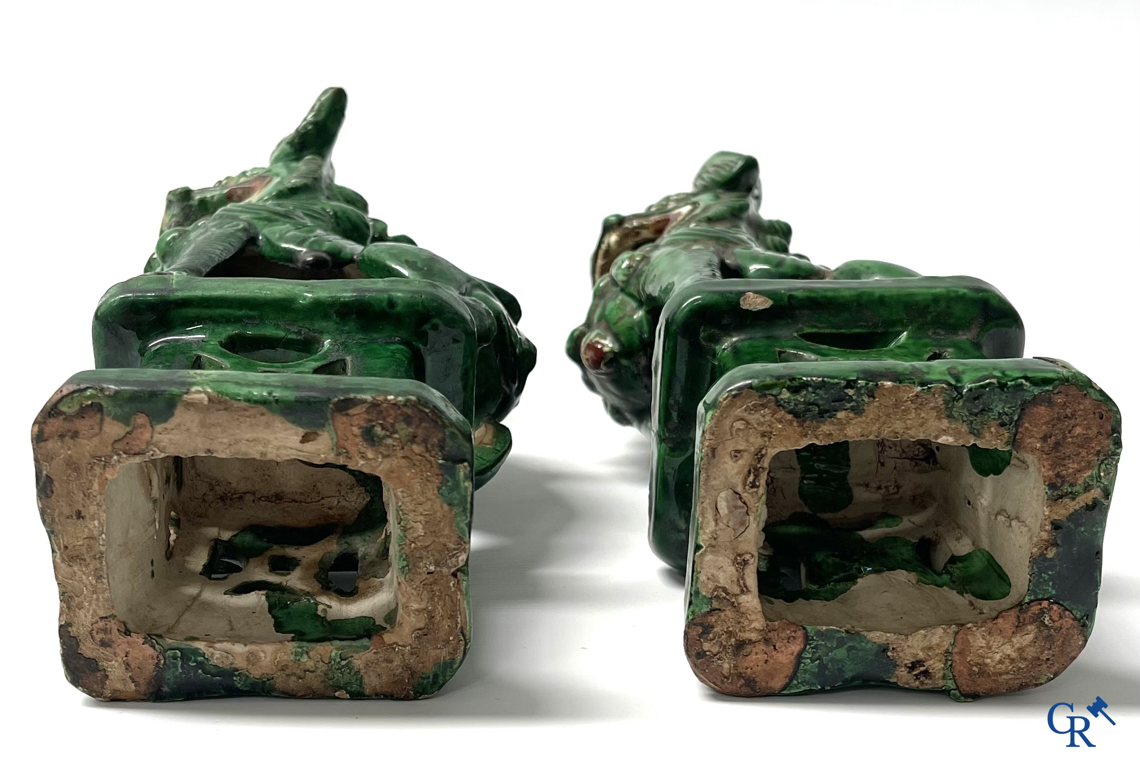 Asian Art. A pair of Chinese glazed temple lions. 18th century.